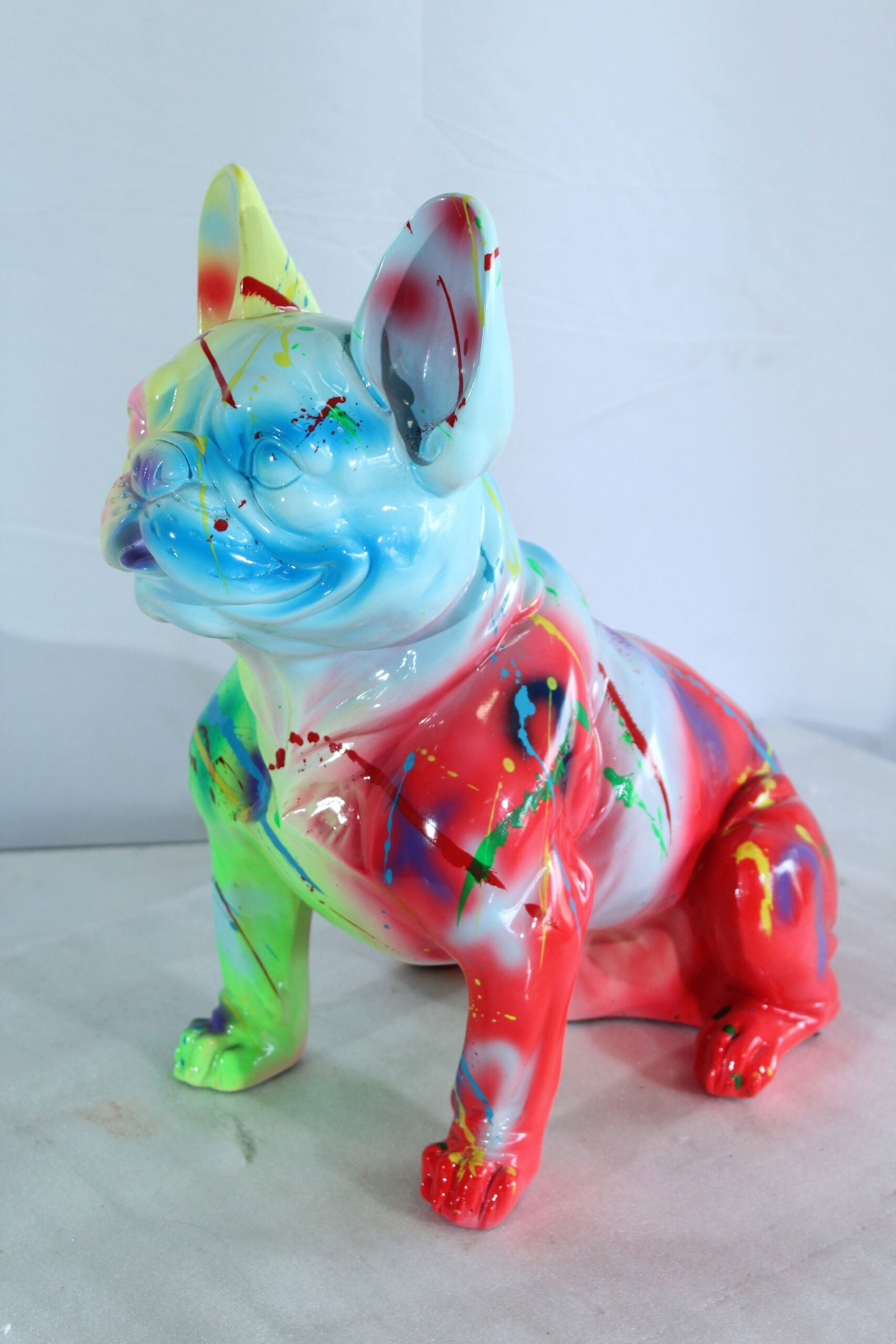 Colorful Resin French Bulldog Statue -Tall Hand-Painted Pop Art Dog Figurine with Bold Splash - 3