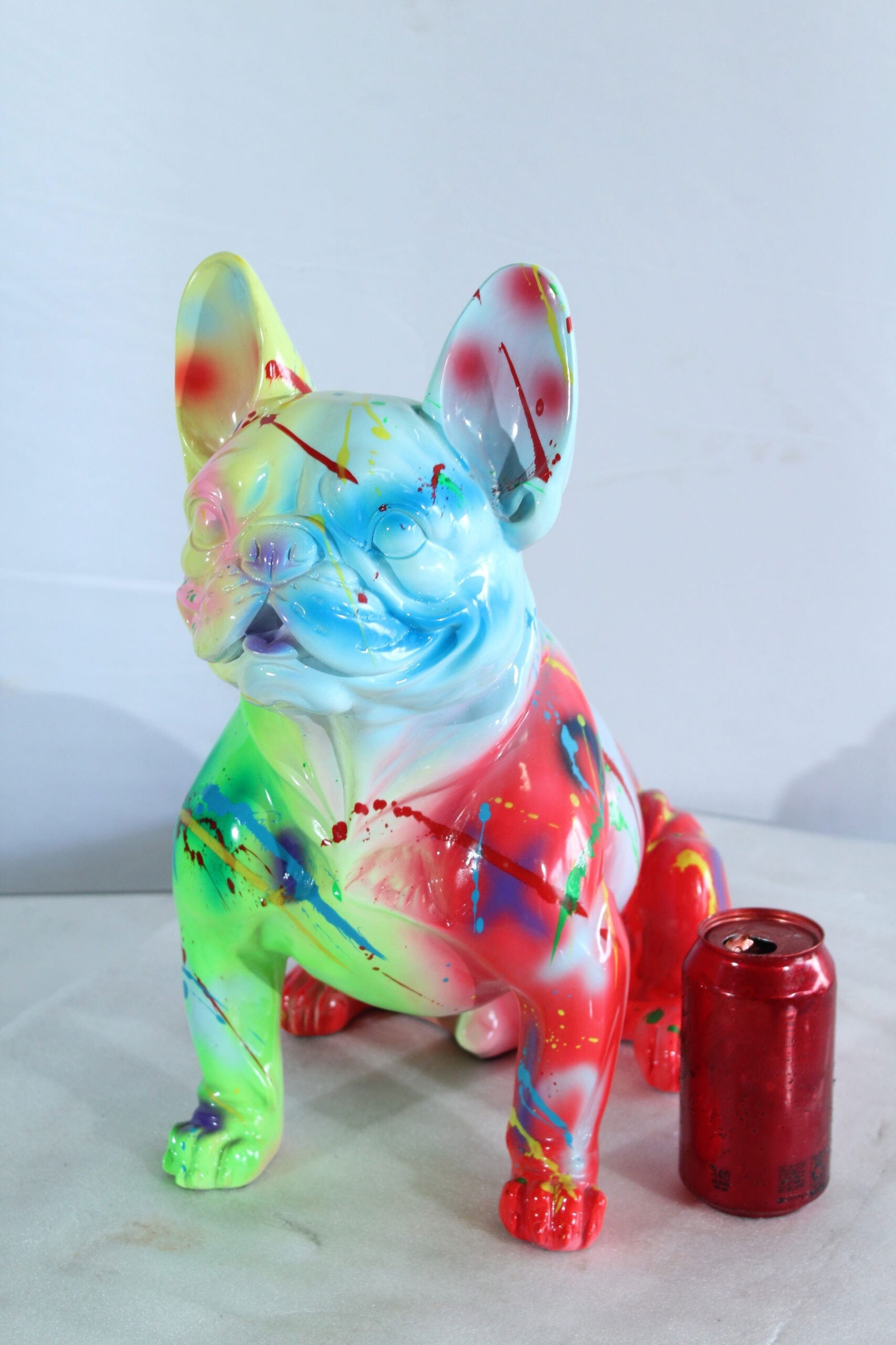Colorful Resin French Bulldog Statue -Tall Hand-Painted Pop Art Dog Figurine with Bold Splash - 4