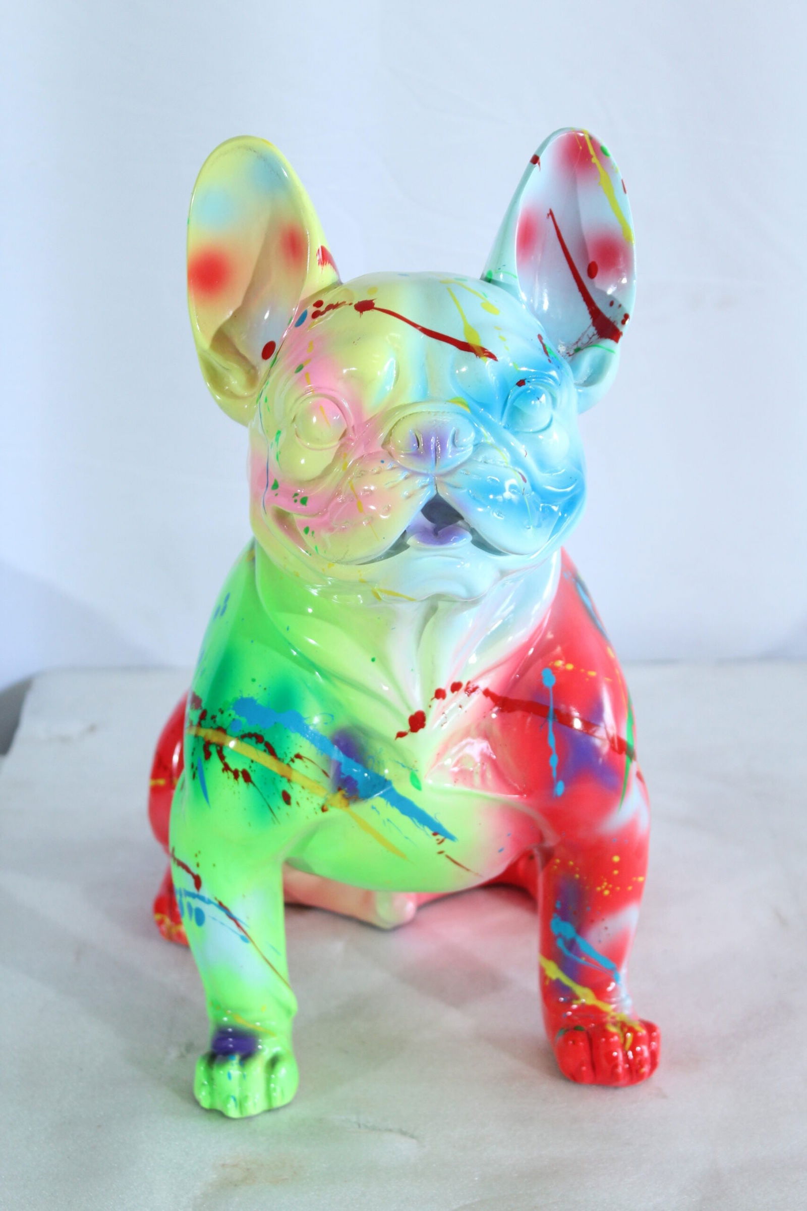 Colorful Resin French Bulldog Statue -Tall Hand-Painted Pop Art Dog Figurine with Bold Splash - 5