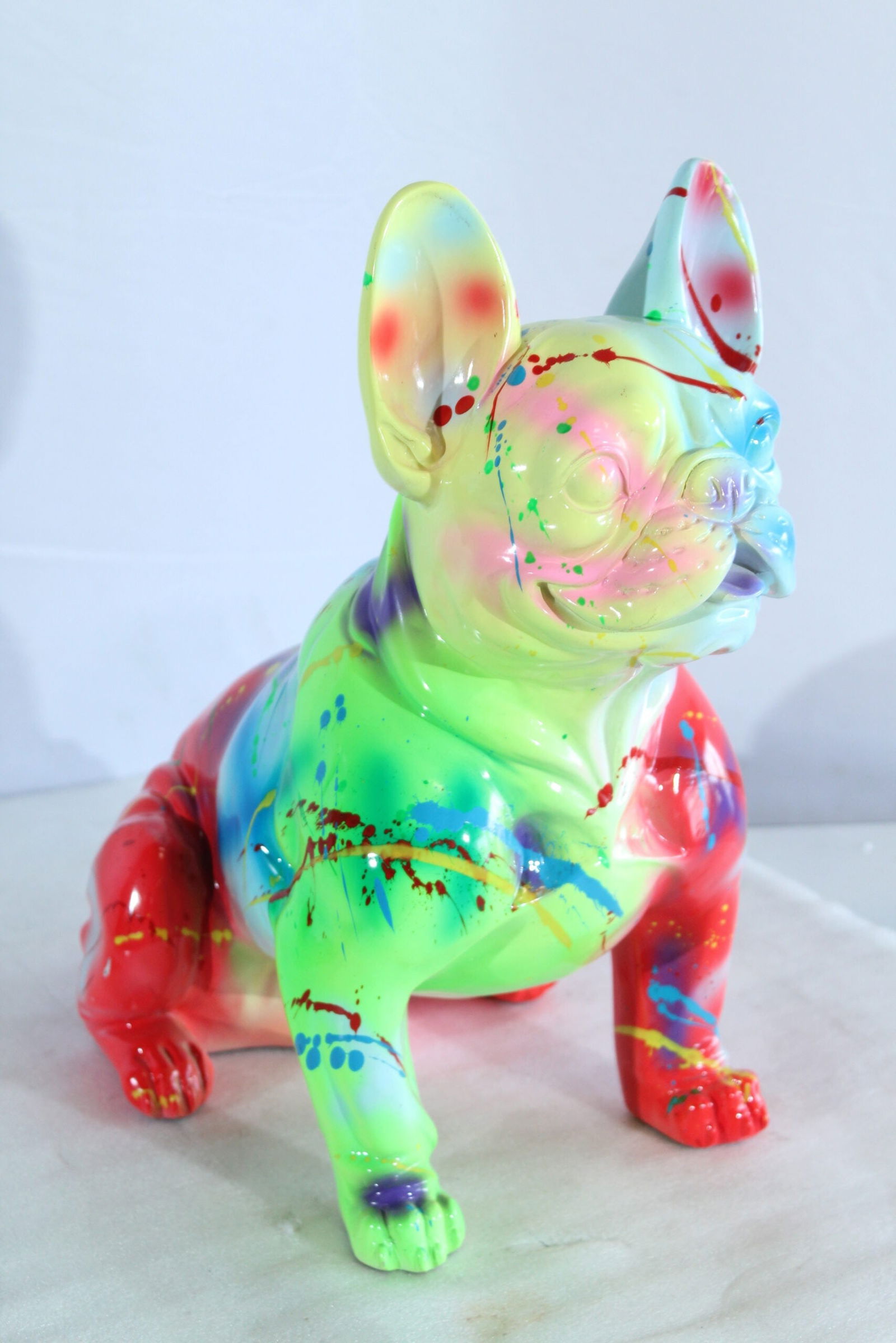 Colorful Resin French Bulldog Statue -Tall Hand-Painted Pop Art Dog Figurine with Bold Splash - 6