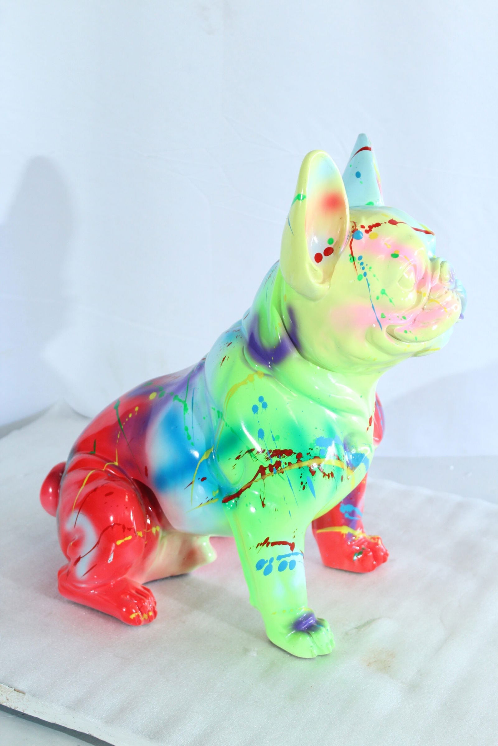Colorful Resin French Bulldog Statue -Tall Hand-Painted Pop Art Dog Figurine with Bold Splash - 7