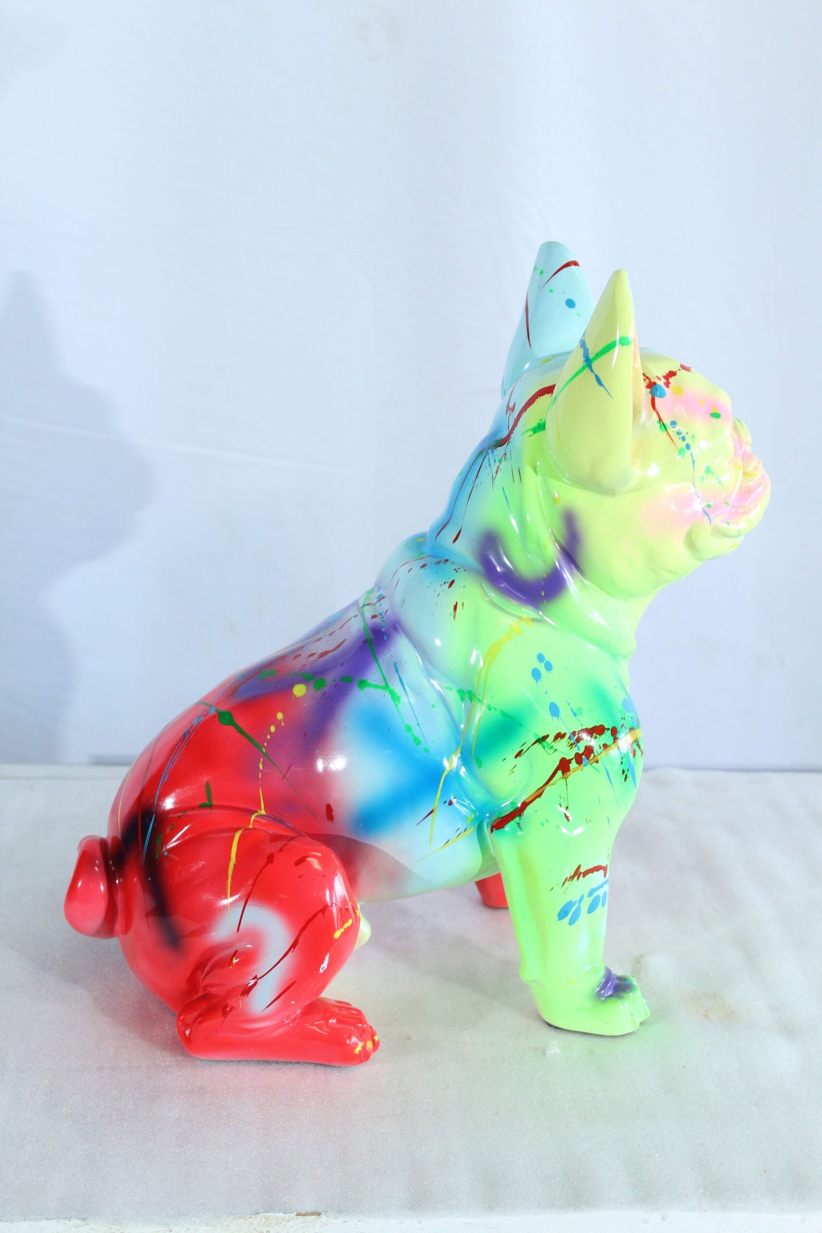 Colorful Resin French Bulldog Statue -Tall Hand-Painted Pop Art Dog Figurine with Bold Splash - 8