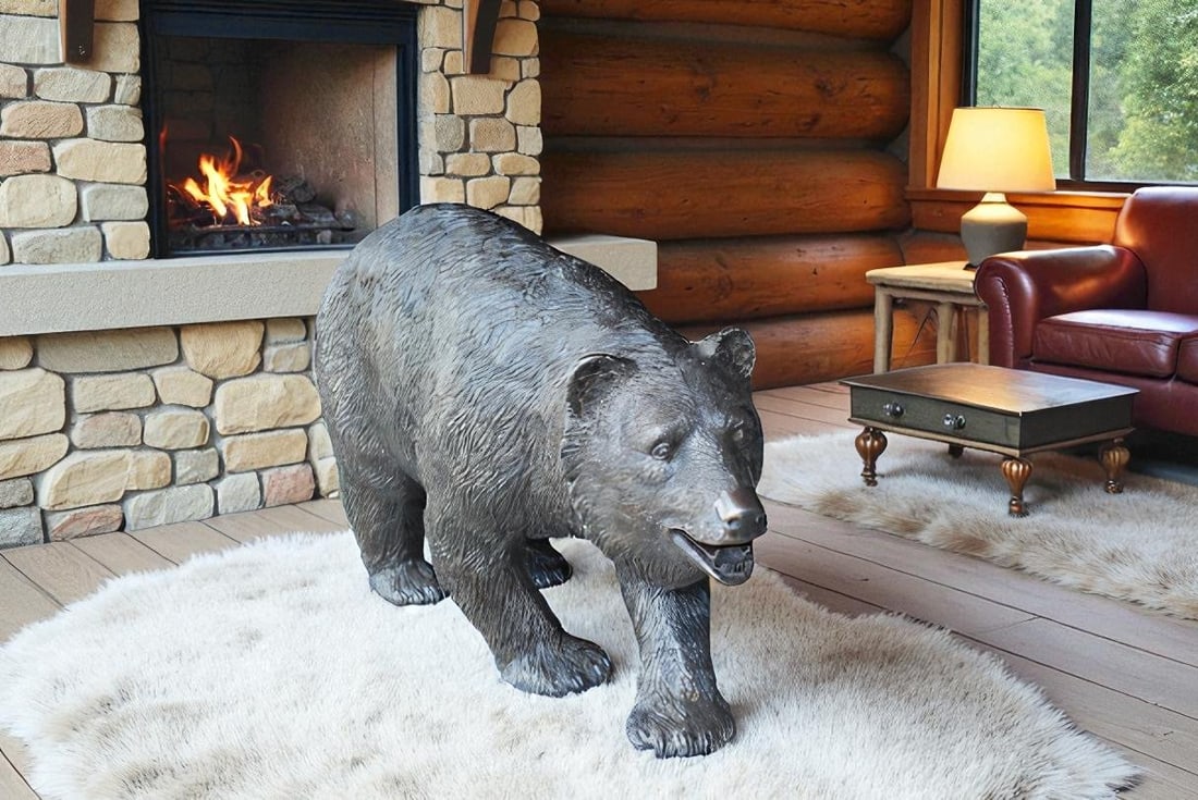 A Bear Walking Bronze Hand-Crafted Durable Design Statue - Welcome Sign Guest Greeter Decor for - 10