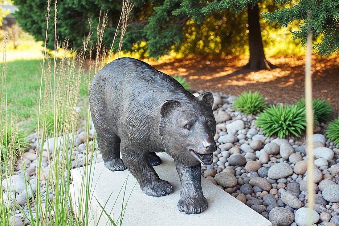 A Bear Walking Bronze Hand-Crafted Durable Design Statue - Welcome Sign Guest Greeter Decor for - 11