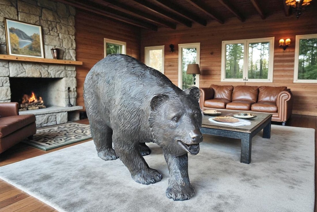 A Bear Walking Bronze Hand-Crafted Durable Design Statue - Welcome Sign Guest Greeter Decor for - 8