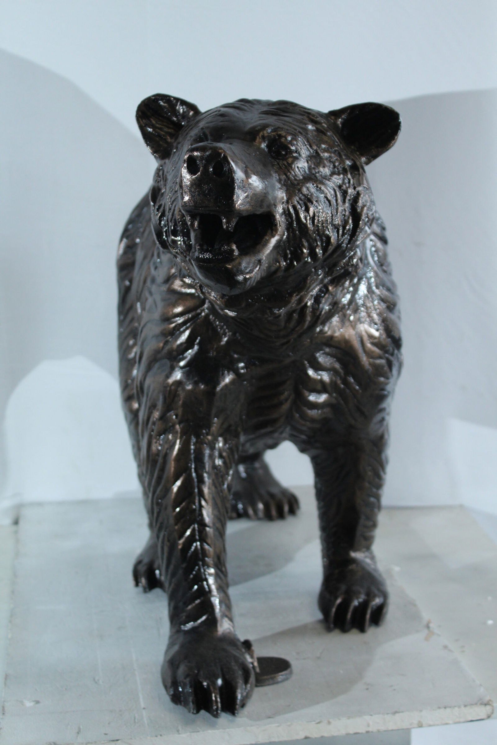 Aluminum Bear Statue with Open Mouth and Textured Fur Finish - Realistic Wildlife Sculpture for - 10
