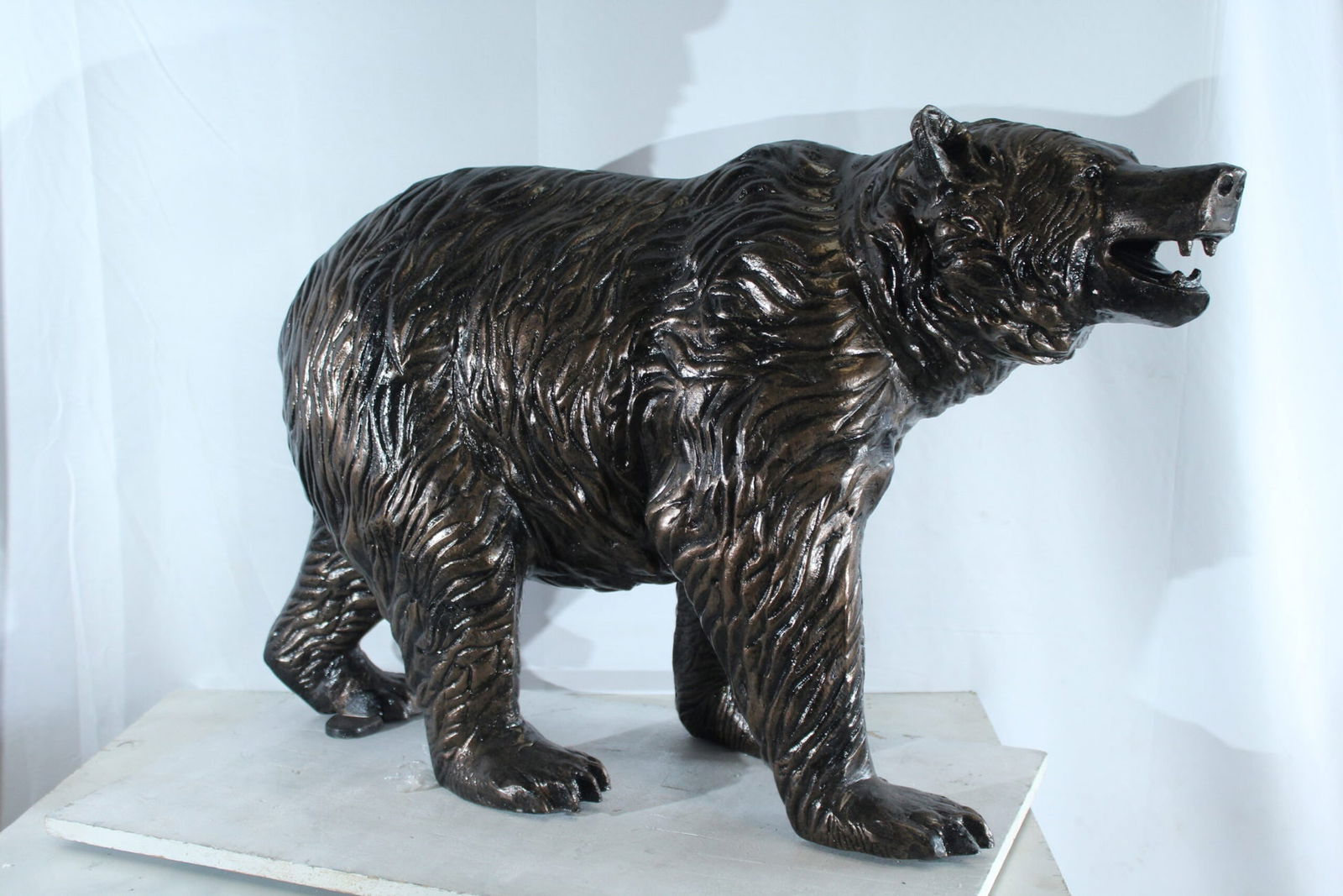 Aluminum Bear Statue with Open Mouth and Textured Fur Finish - Realistic Wildlife Sculpture for - 12