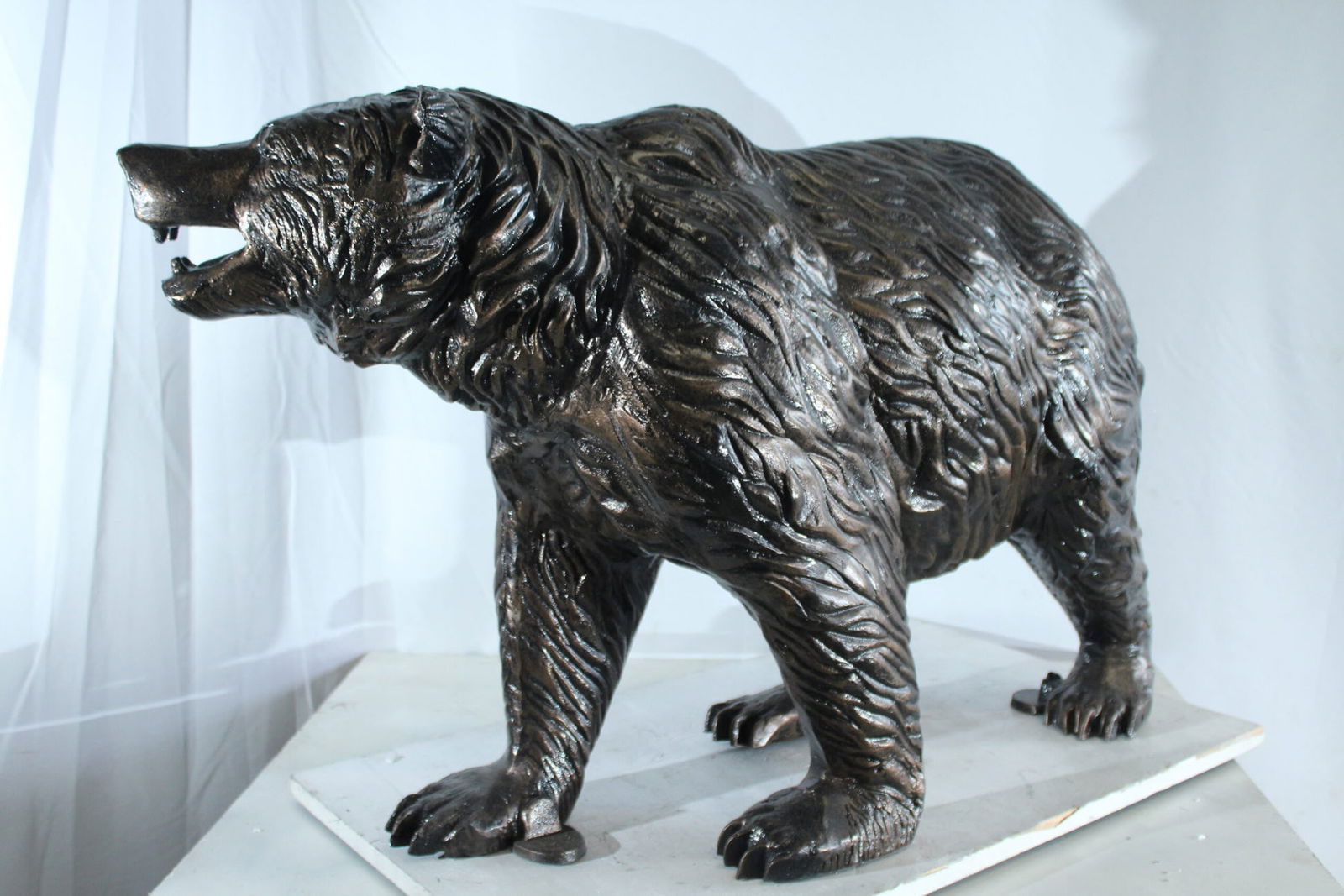 Aluminum Bear Statue with Open Mouth and Textured Fur Finish - Realistic Wildlife Sculpture for - 4