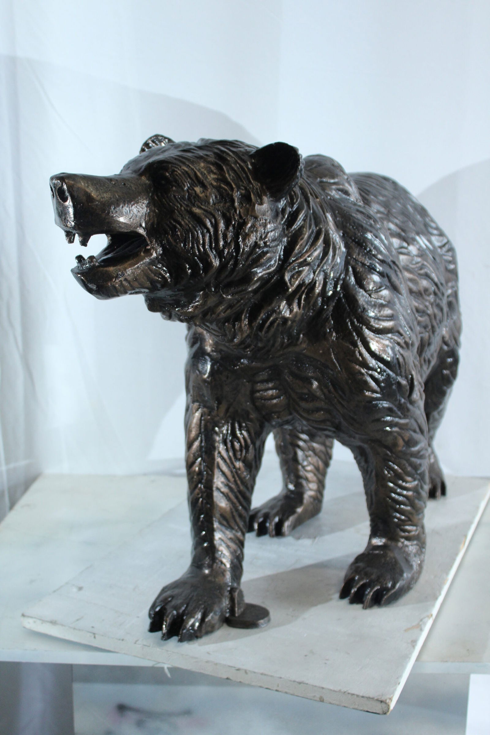 Aluminum Bear Statue with Open Mouth and Textured Fur Finish - Realistic Wildlife Sculpture for - 5