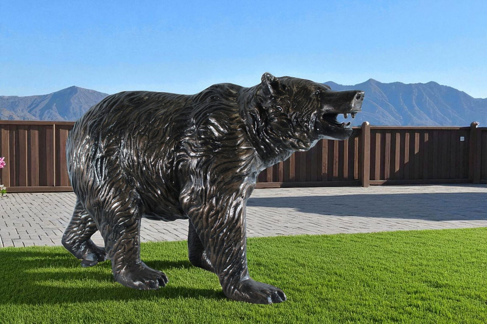 Aluminum Bear Statue with Open Mouth and Textured Fur Finish - Realistic Wildlife Sculpture for - 6
