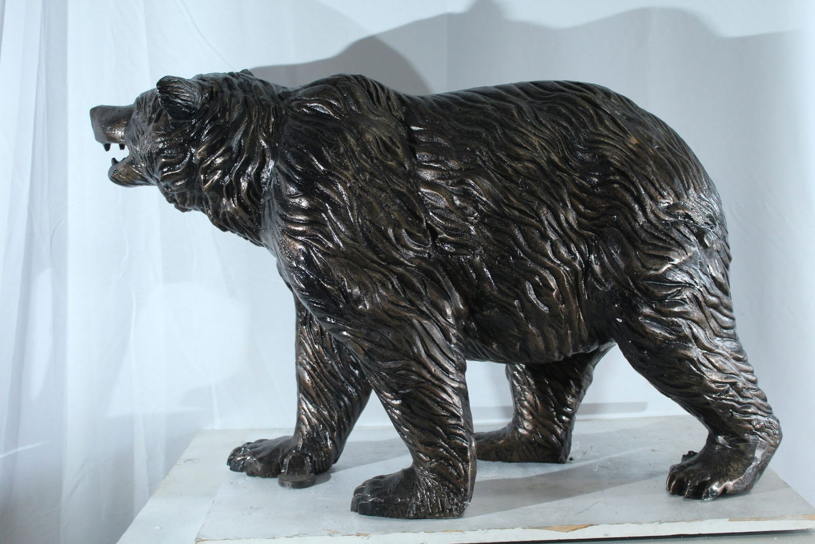 Aluminum Bear Statue with Open Mouth and Textured Fur Finish - Realistic Wildlife Sculpture for - 7