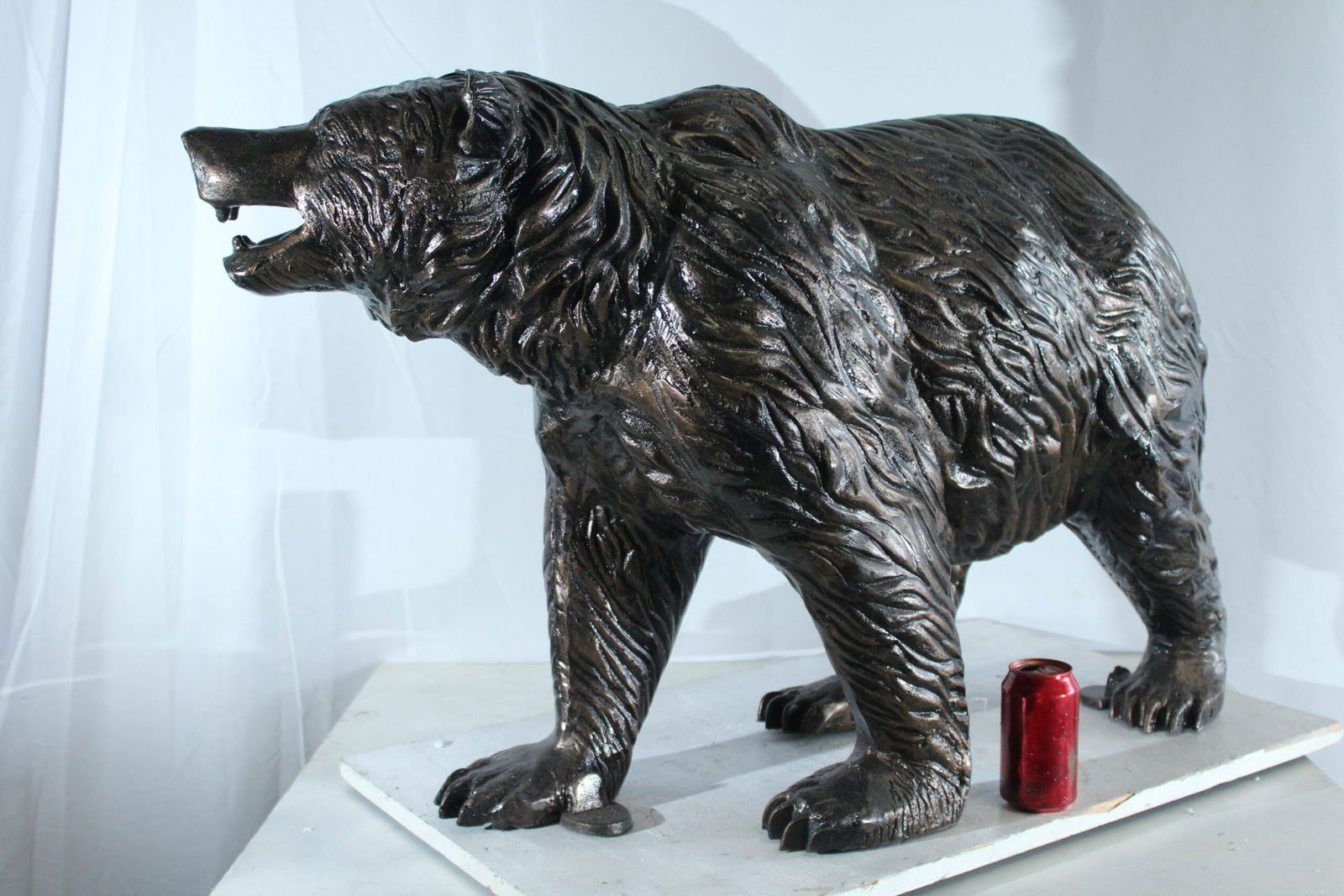 Aluminum Bear Statue with Open Mouth and Textured Fur Finish - Realistic Wildlife Sculpture for - 8