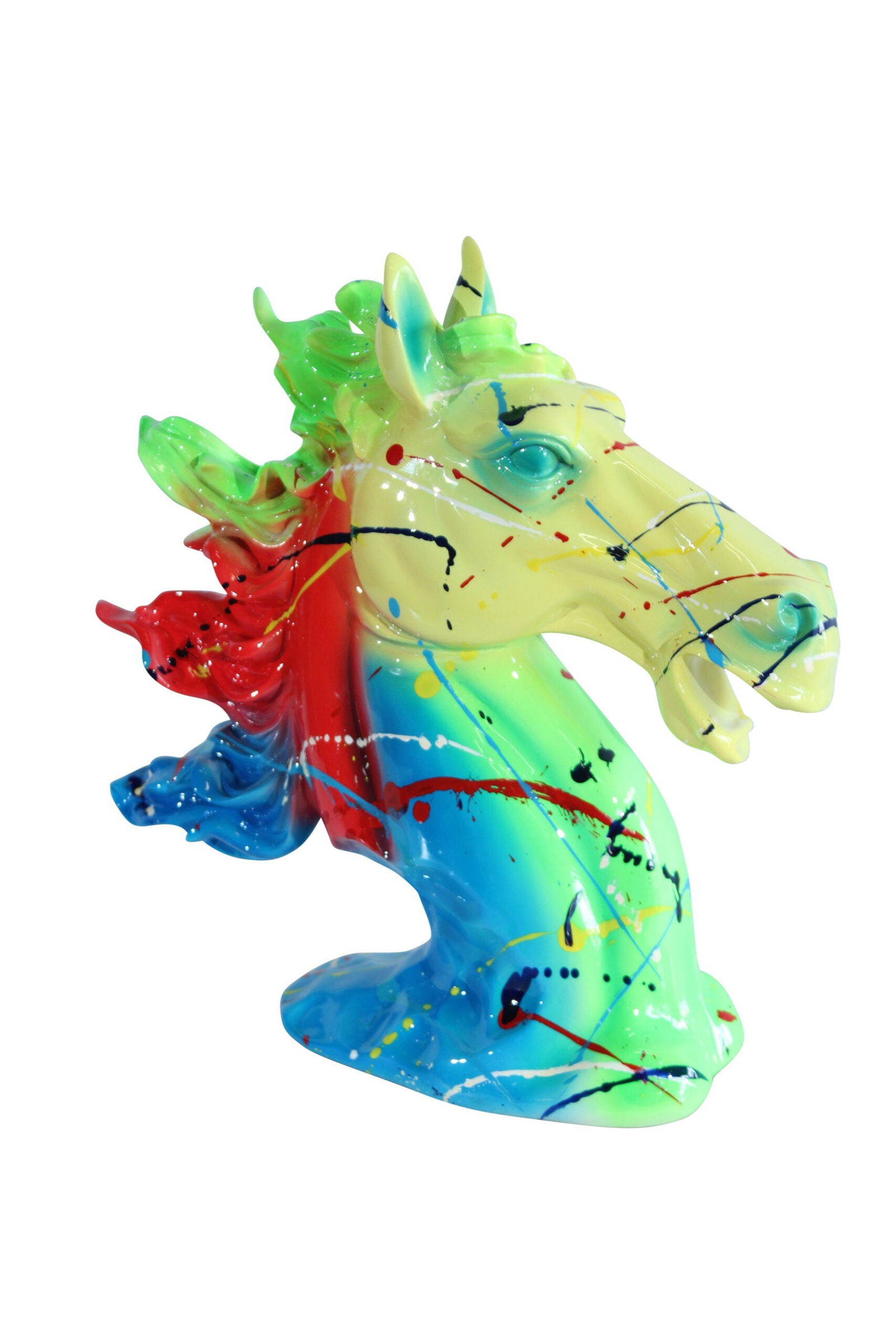 Colorful Graffiti Resin Horse Head Sculpture - Modern Art Decor with Neon Splashes, High-Gloss Resin (1 of 13)