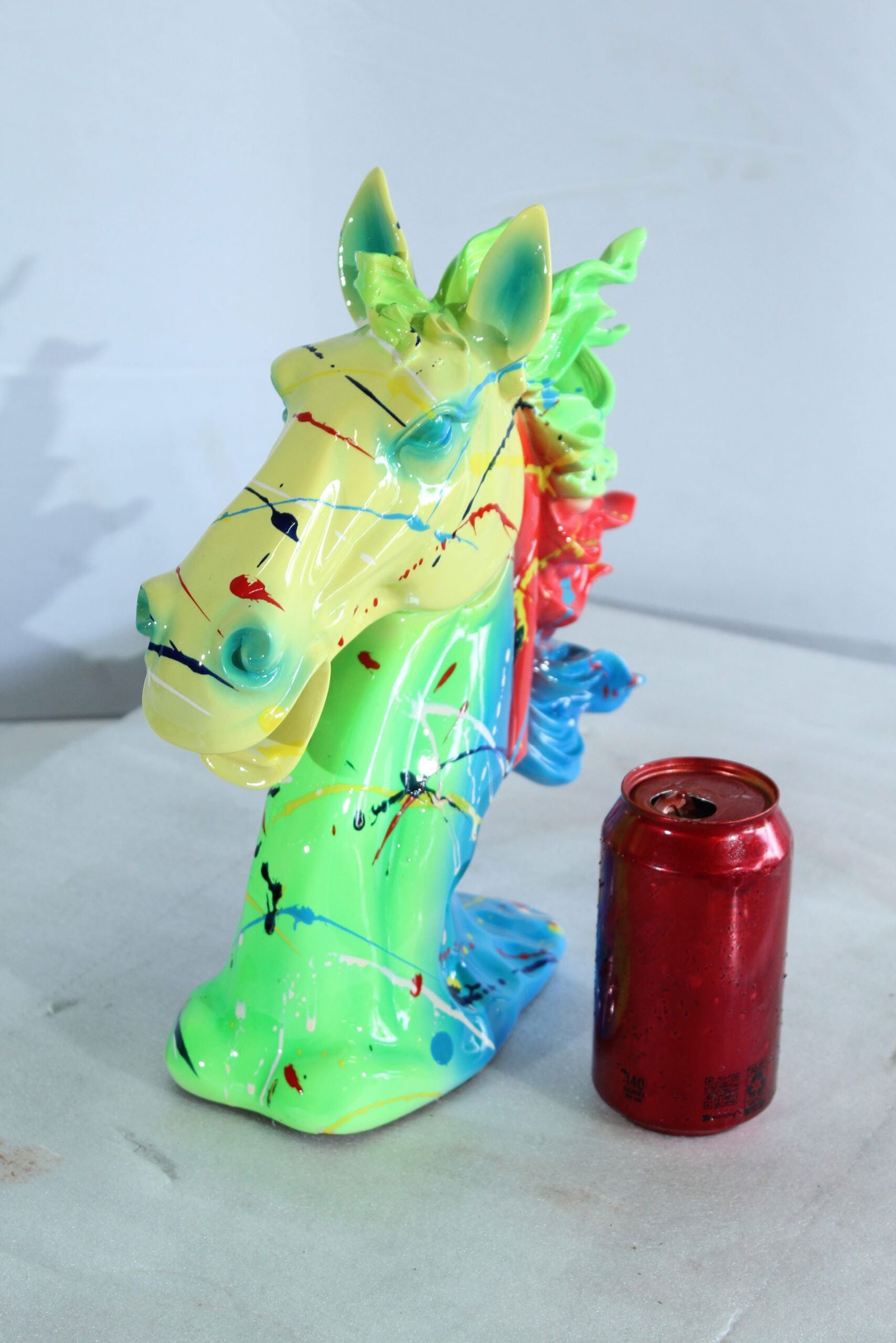 Colorful Graffiti Resin Horse Head Sculpture - Modern Art Decor with Neon Splashes, High-Gloss Resin - 5