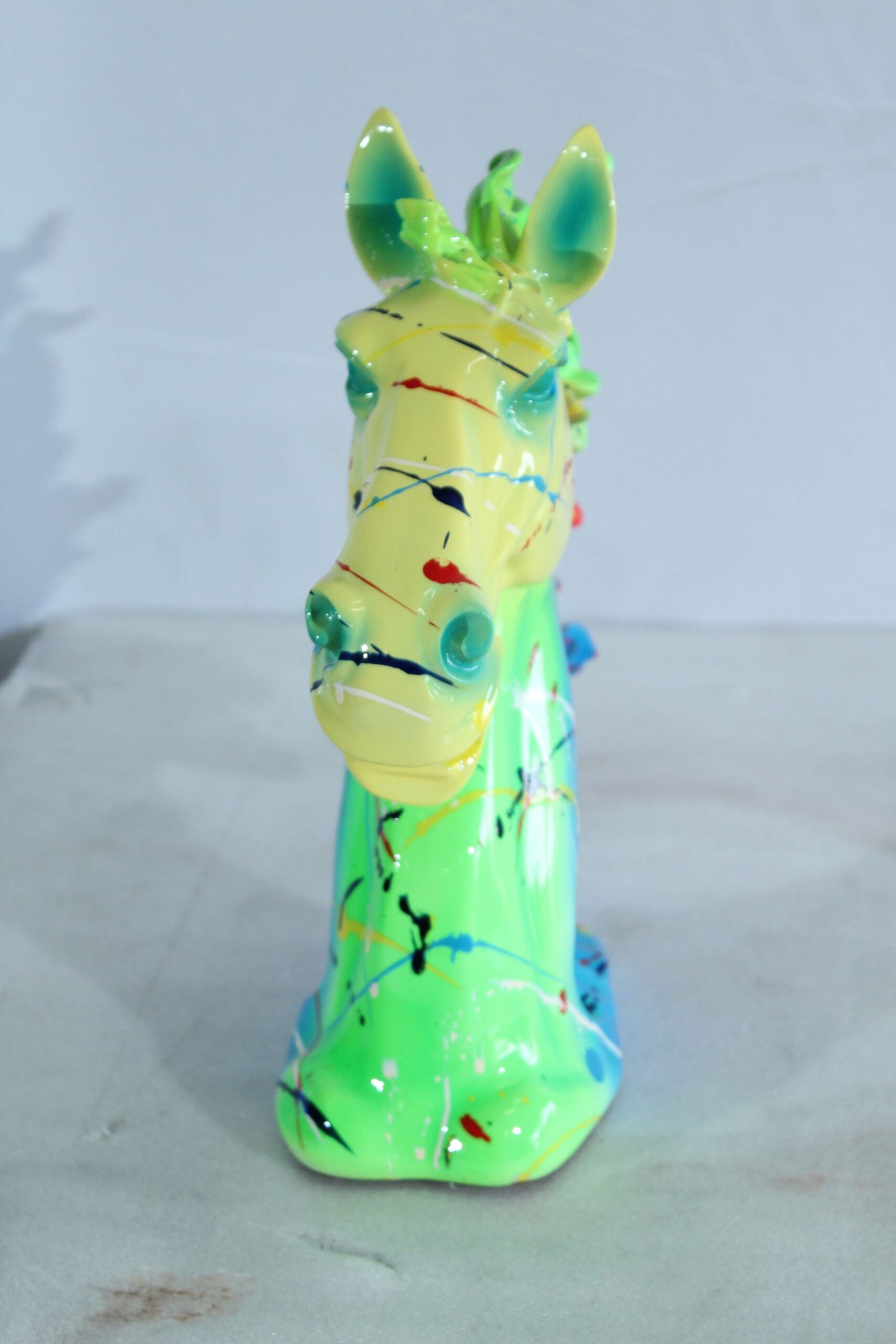 Colorful Graffiti Resin Horse Head Sculpture - Modern Art Decor with Neon Splashes, High-Gloss Resin - 6