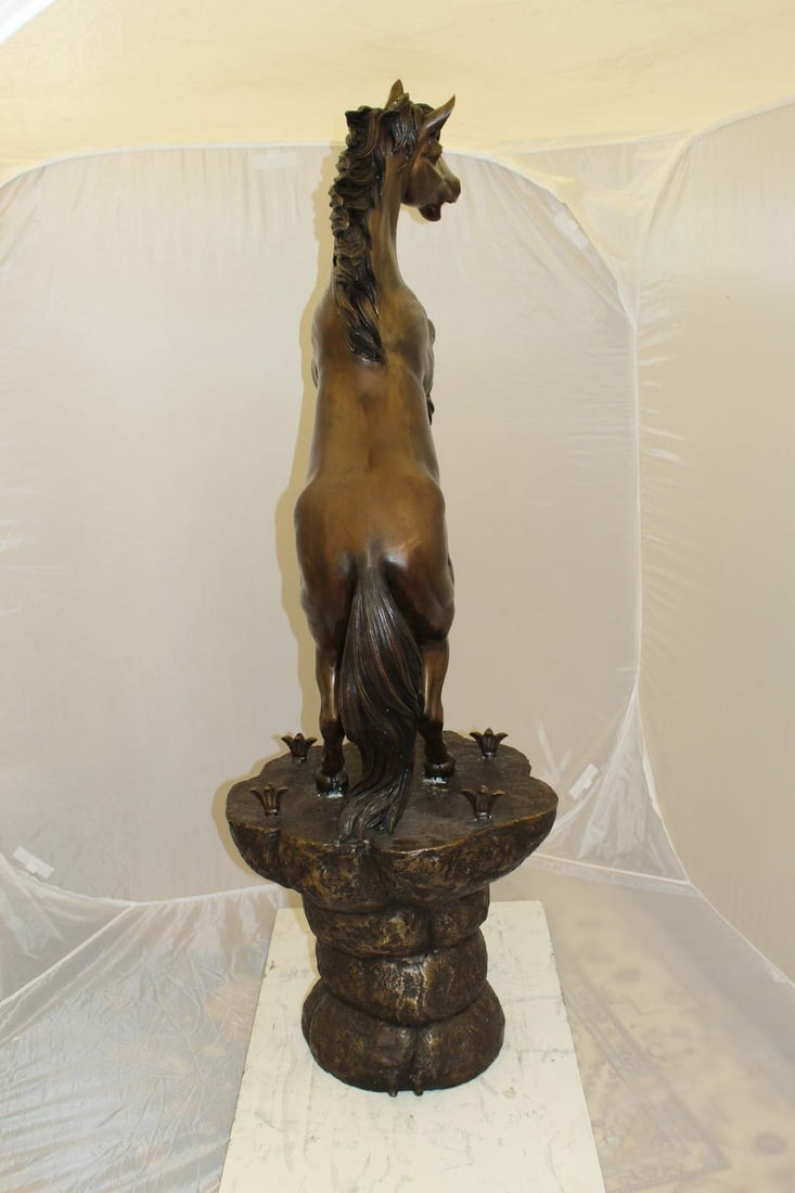 Horse on a Rock Fountain Bronze Statue - Size: 20"L x 18"W x 56"H. - 10