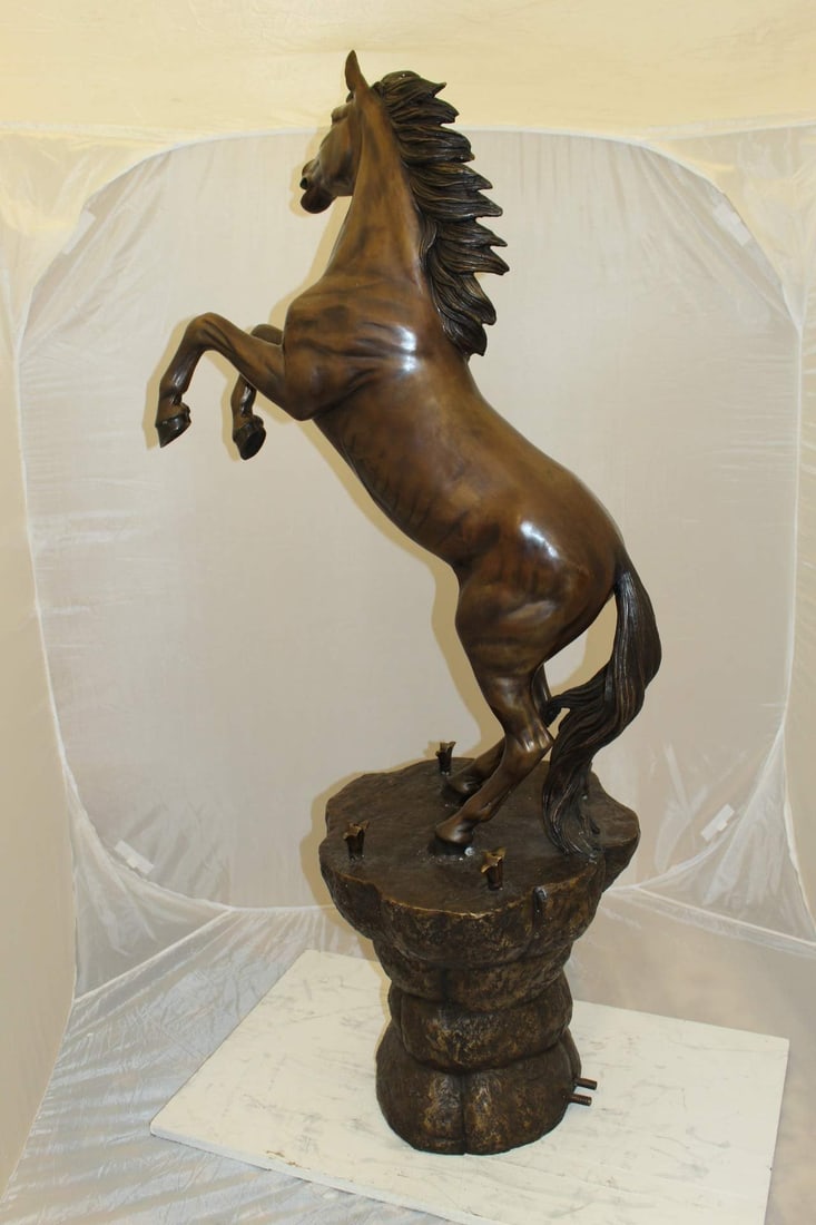Horse on a Rock Fountain Bronze Statue - Size: 20"L x 18"W x 56"H. - 11