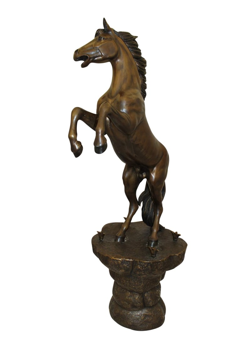 Horse on a Rock Fountain Bronze Statue - Size: 20"L x 18"W x 56"H. - 3
