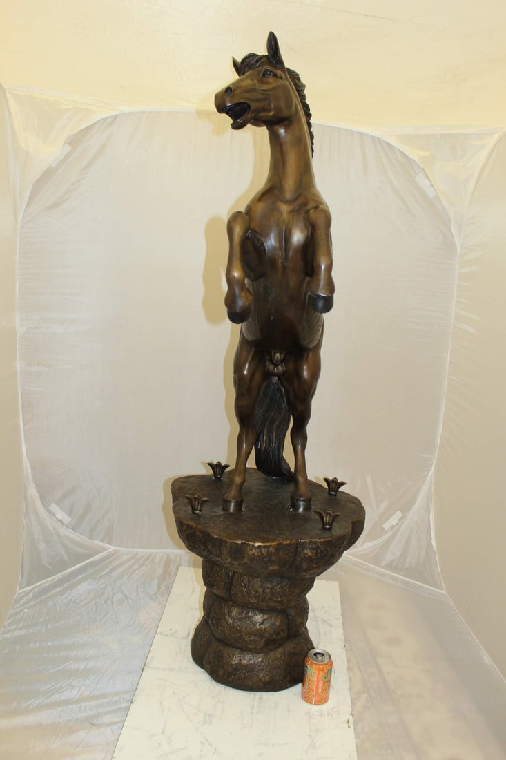 Horse on a Rock Fountain Bronze Statue - Size: 20"L x 18"W x 56"H. - 5