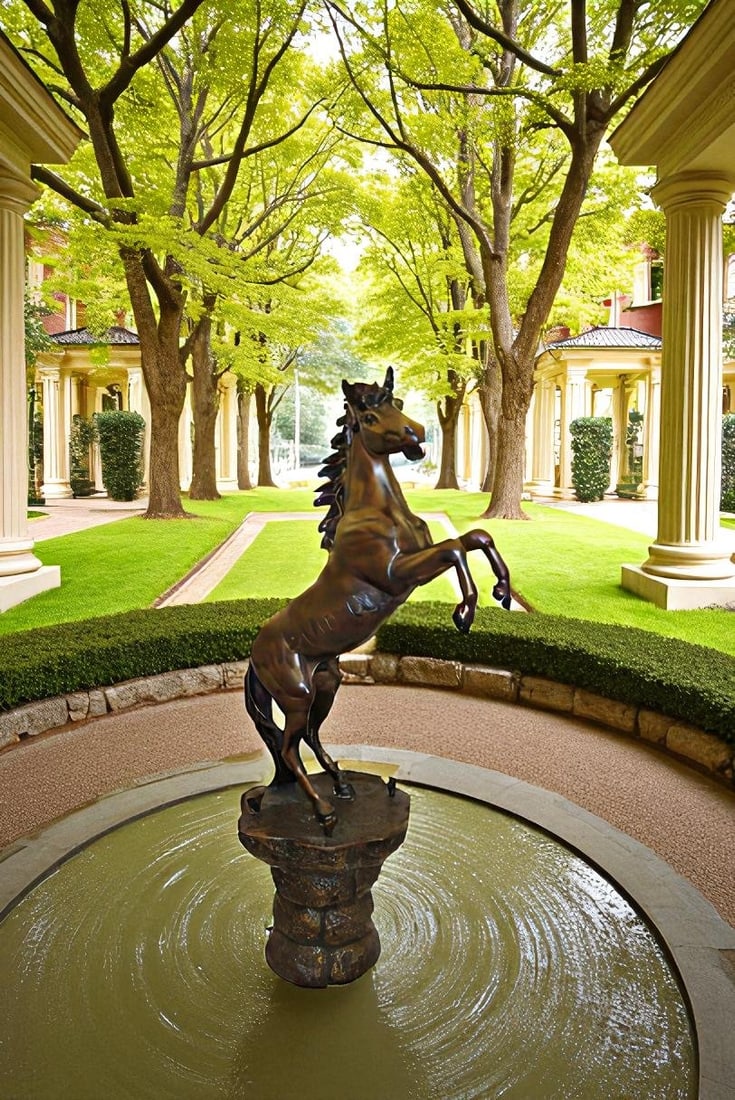 Horse on a Rock Fountain Bronze Statue - Size: 20"L x 18"W x 56"H. - 6