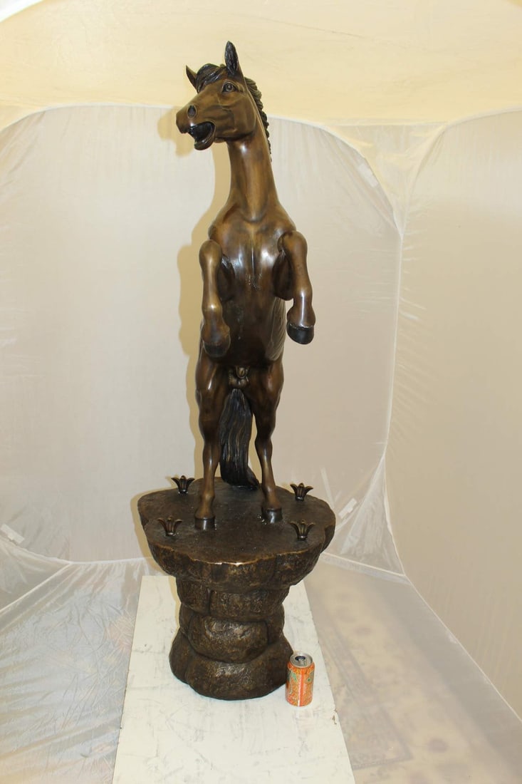 Horse on a Rock Fountain Bronze Statue - Size: 20"L x 18"W x 56"H. - 7