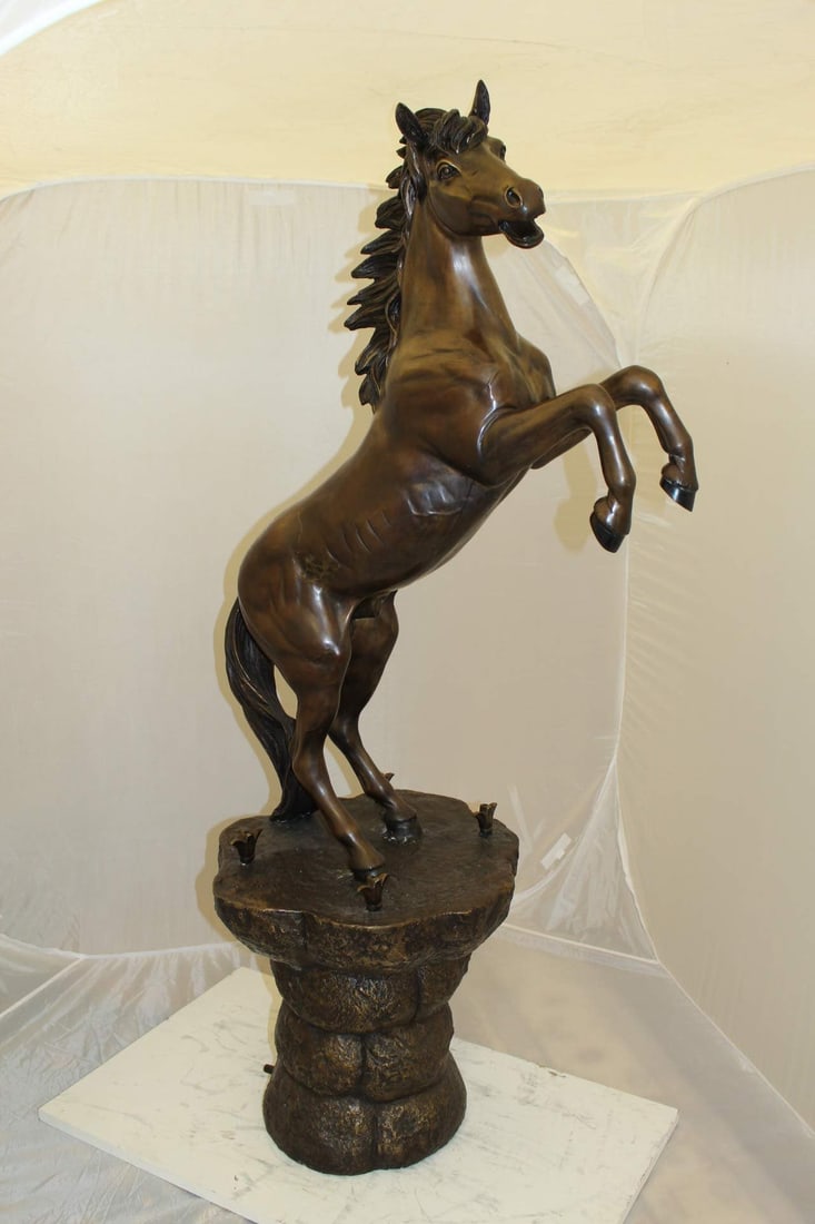 Horse on a Rock Fountain Bronze Statue - Size: 20"L x 18"W x 56"H. - 8
