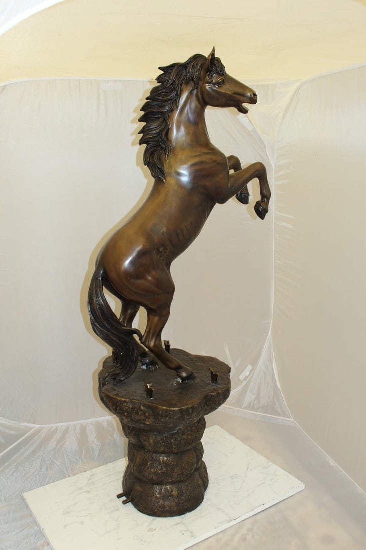 Horse on a Rock Fountain Bronze Statue - Size: 20"L x 18"W x 56"H. - 9