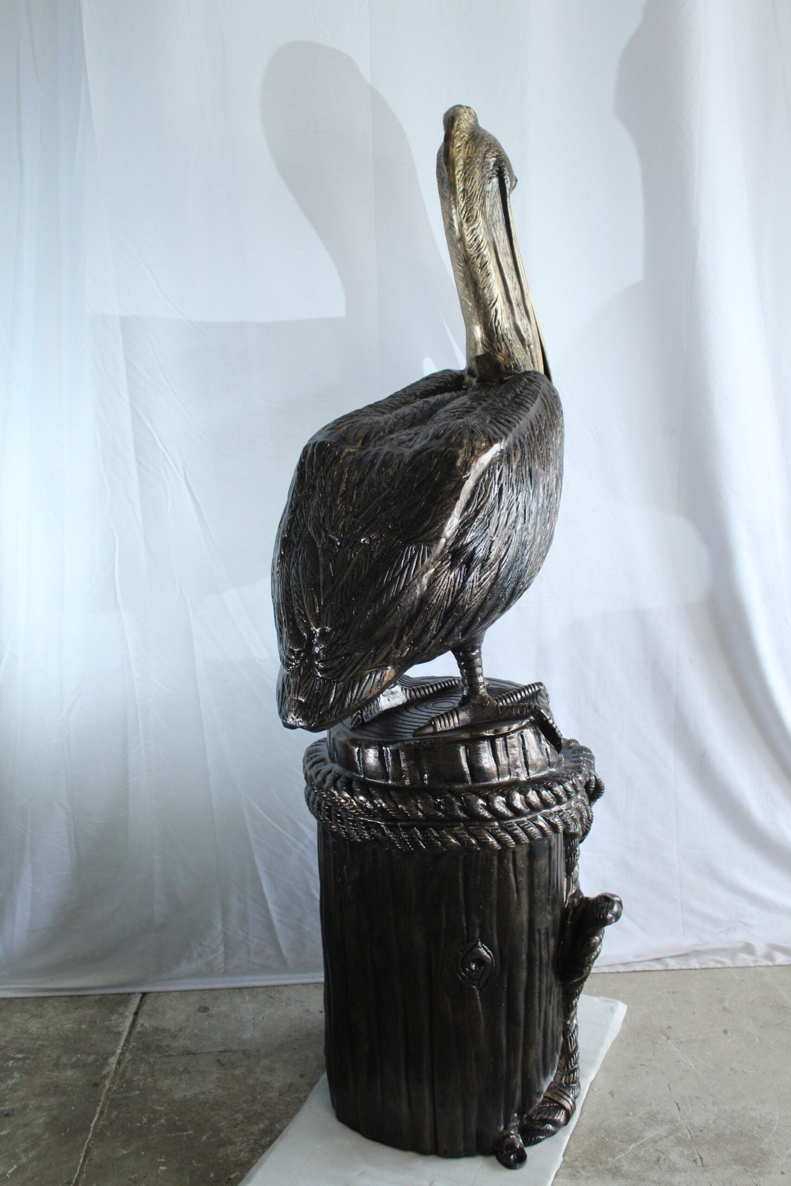 Giant Aluminum Pelican Statue with Rope Dock Base - 78" Tall Nautical Sculpture for Coastal, Patio & - 3