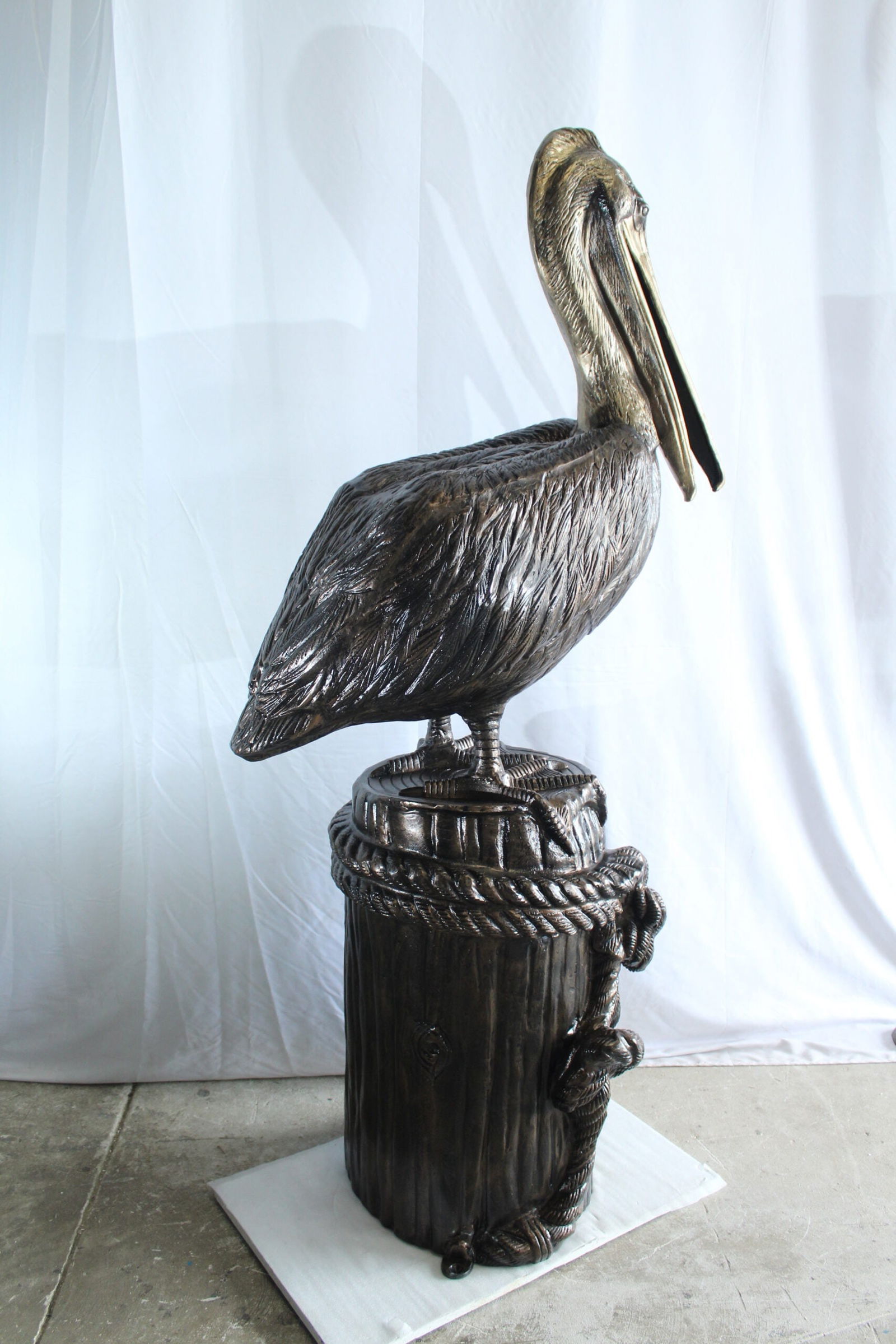 Giant Aluminum Pelican Statue with Rope Dock Base - 78" Tall Nautical Sculpture for Coastal, Patio & - 4