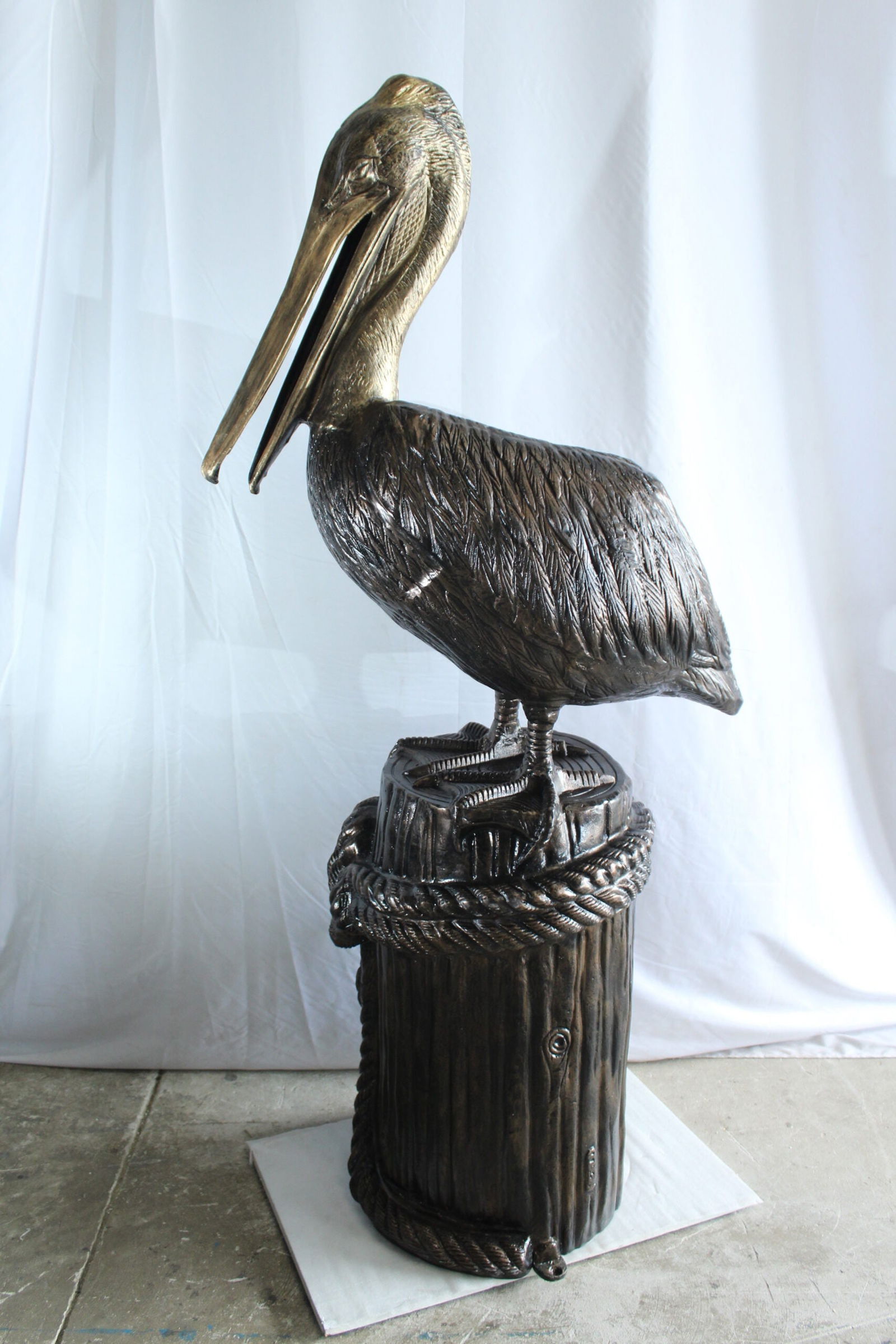 Giant Aluminum Pelican Statue with Rope Dock Base - 78" Tall Nautical Sculpture for Coastal, Patio & - 8