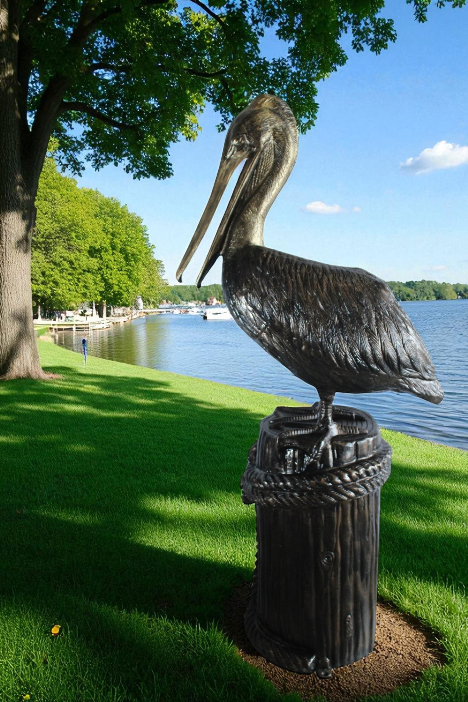 Giant Aluminum Pelican Statue with Rope Dock Base - 78" Tall Nautical Sculpture for Coastal, Patio & - 9