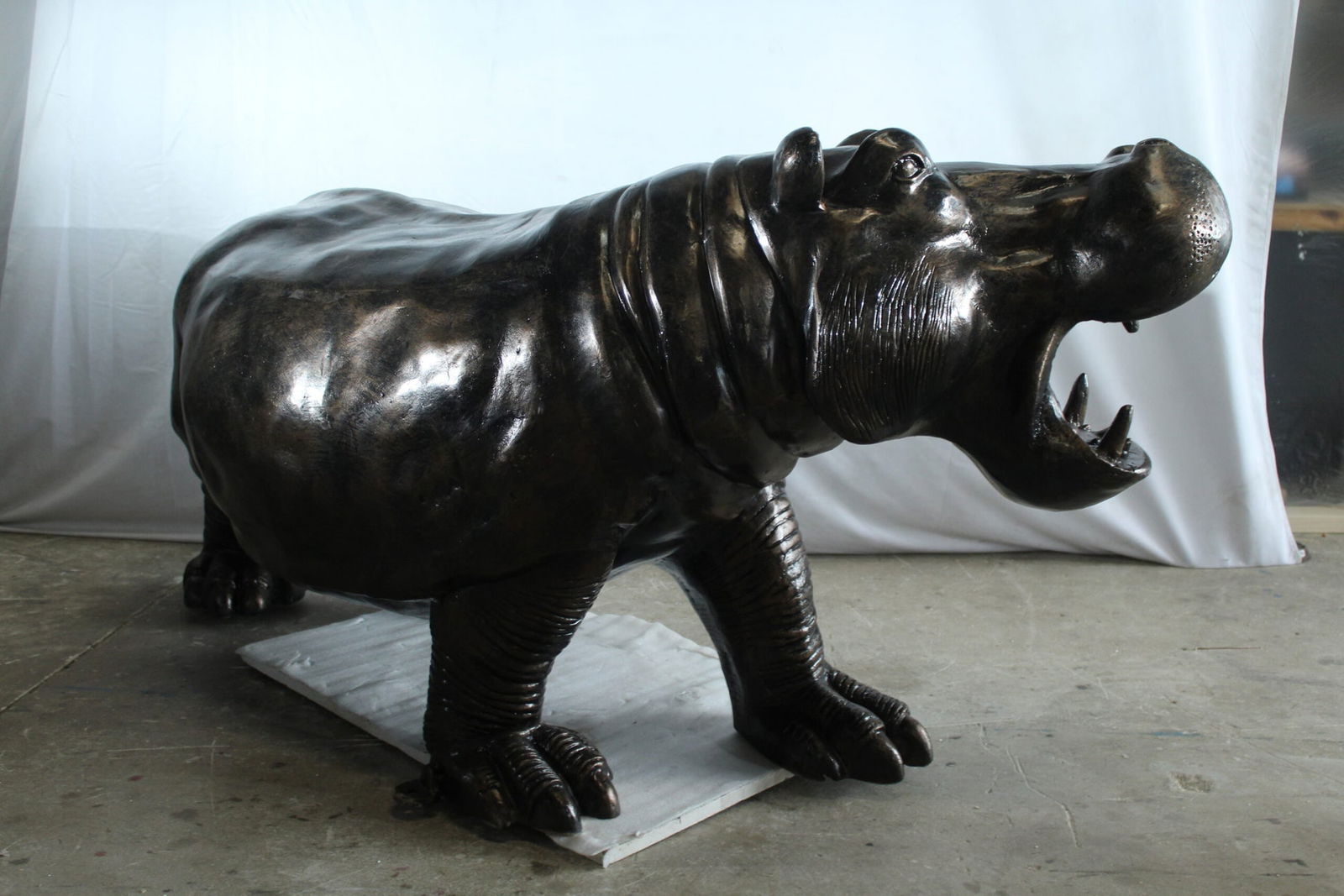 Giant Aluminum Hippopotamus Statue with Open Mouth Display - Indoor & Outdoor Decorative Sculpture - 12