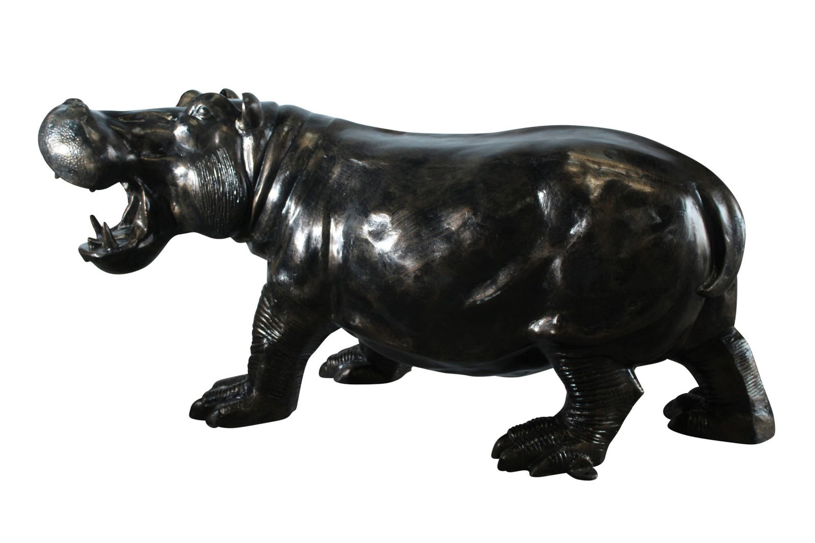 Giant Aluminum Hippopotamus Statue with Open Mouth Display - Indoor & Outdoor Decorative Sculpture: Title:Giant Aluminum Hippopotamus Statue with Open Mouth Display - Indoor & Outdoor Decorative Sculpture -Large 61" x 32" x 32"Description:This giant aluminum hippopotamus statue delivers bold impact