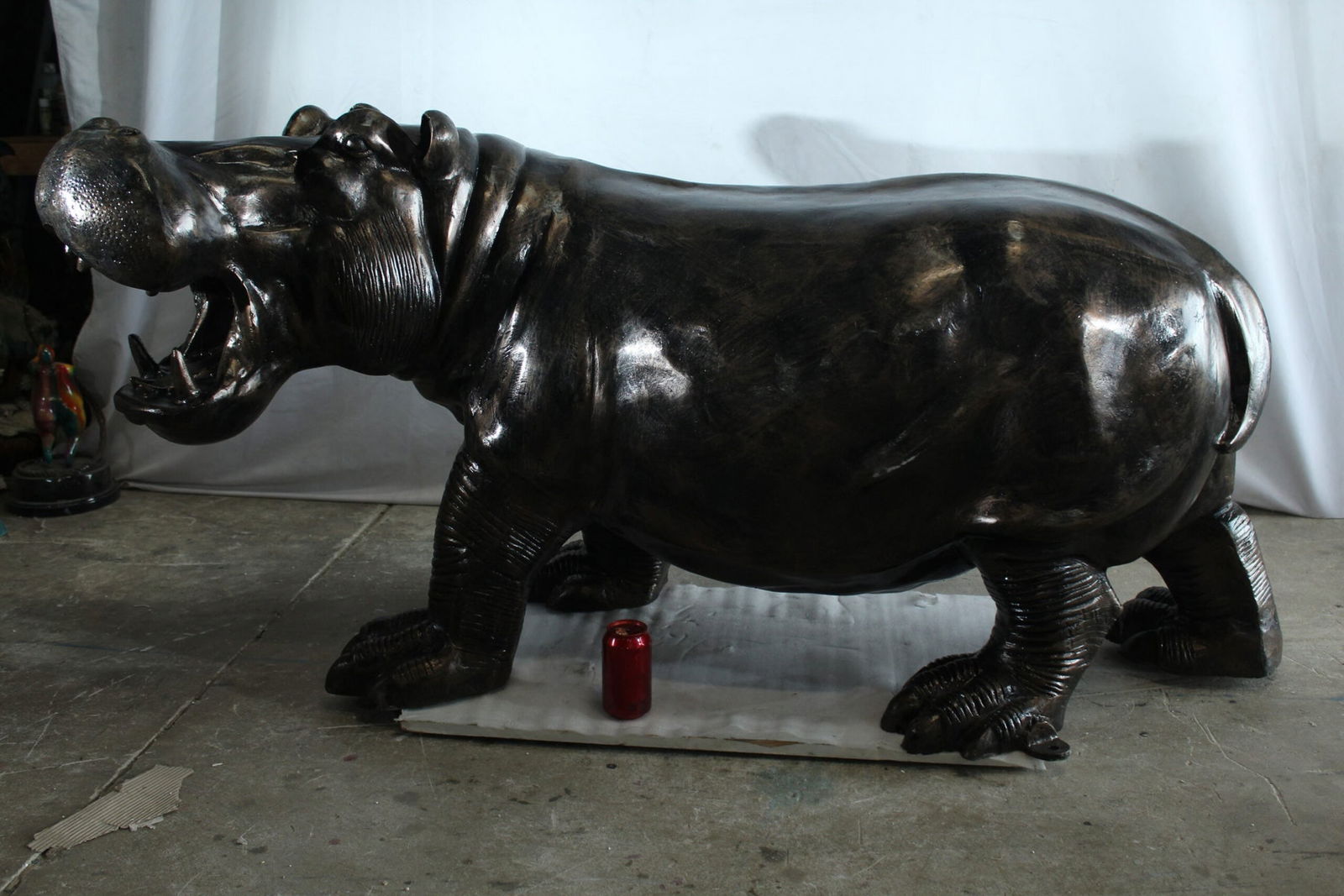 Giant Aluminum Hippopotamus Statue with Open Mouth Display - Indoor & Outdoor Decorative Sculpture - 8