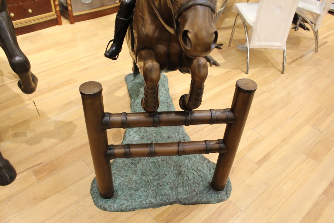 Jockey and Horse Jump a Fence Bronze Statue - Size: 60"L x 30"W x 51"H. - 6