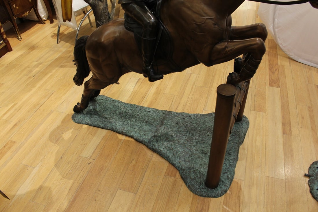 Jockey and Horse Jump a Fence Bronze Statue - Size: 60"L x 30"W x 51"H. - 7