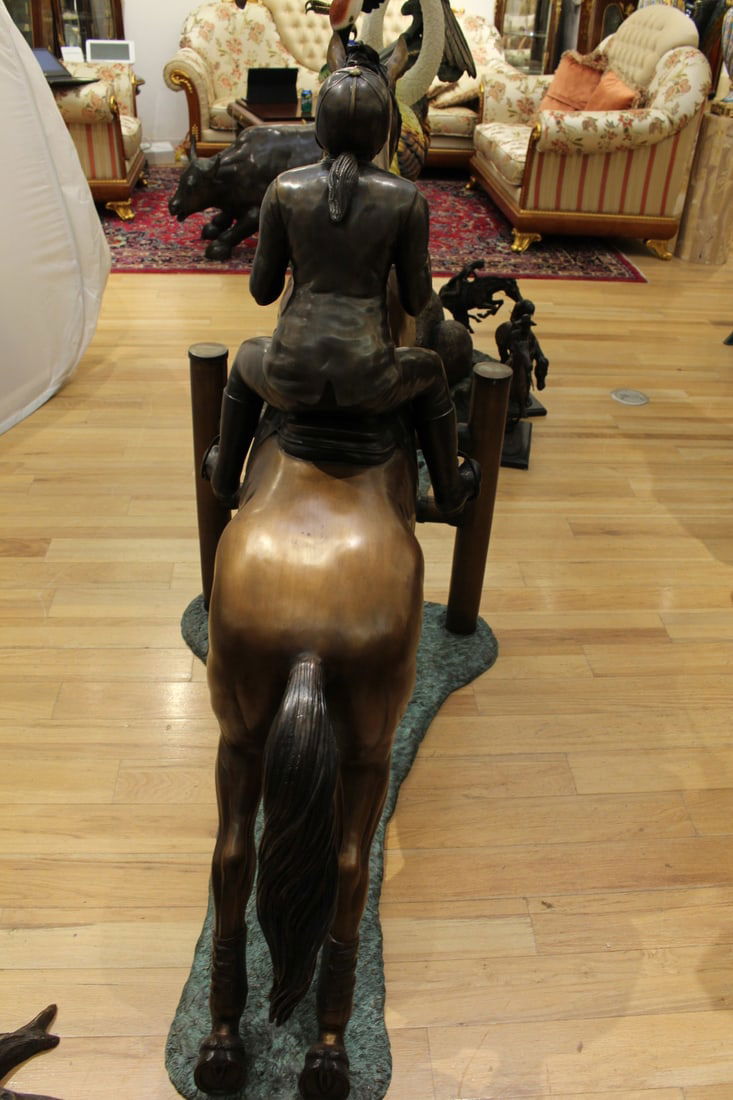 Jockey and Horse Jump a Fence Bronze Statue - Size: 60"L x 30"W x 51"H. - 9