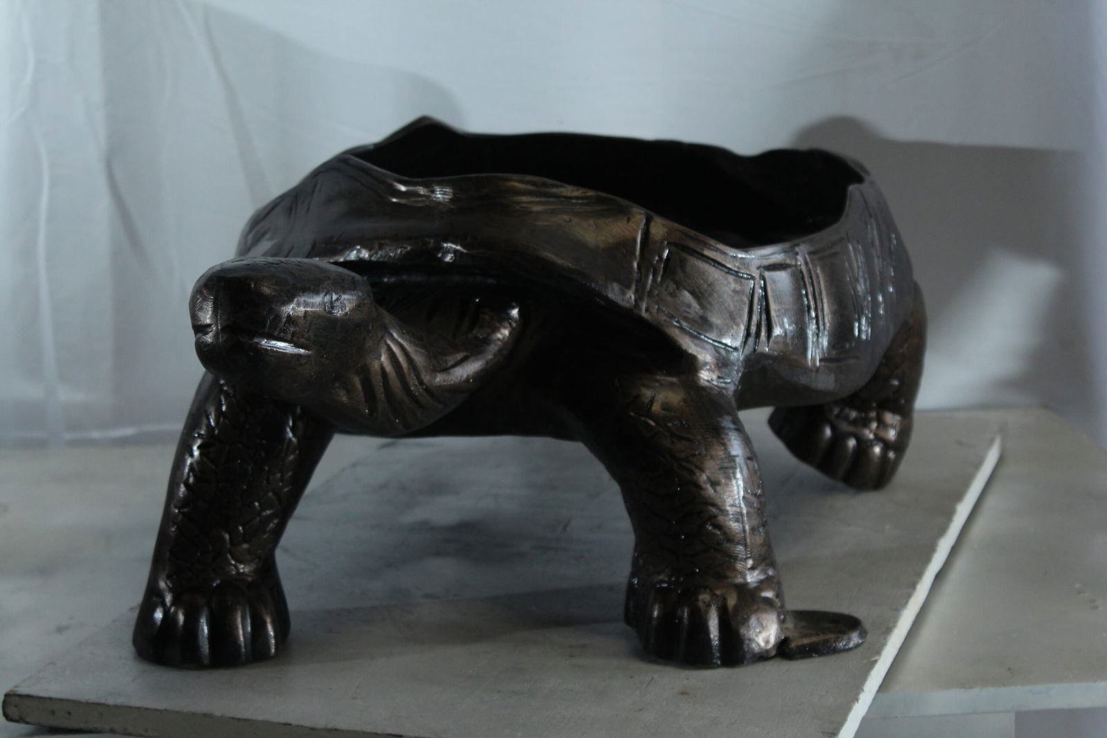 Large Turtle Planter Aluminum Statue - Whimsical Garden Sculpture with Textured Finish - 35" x 19" x - 10