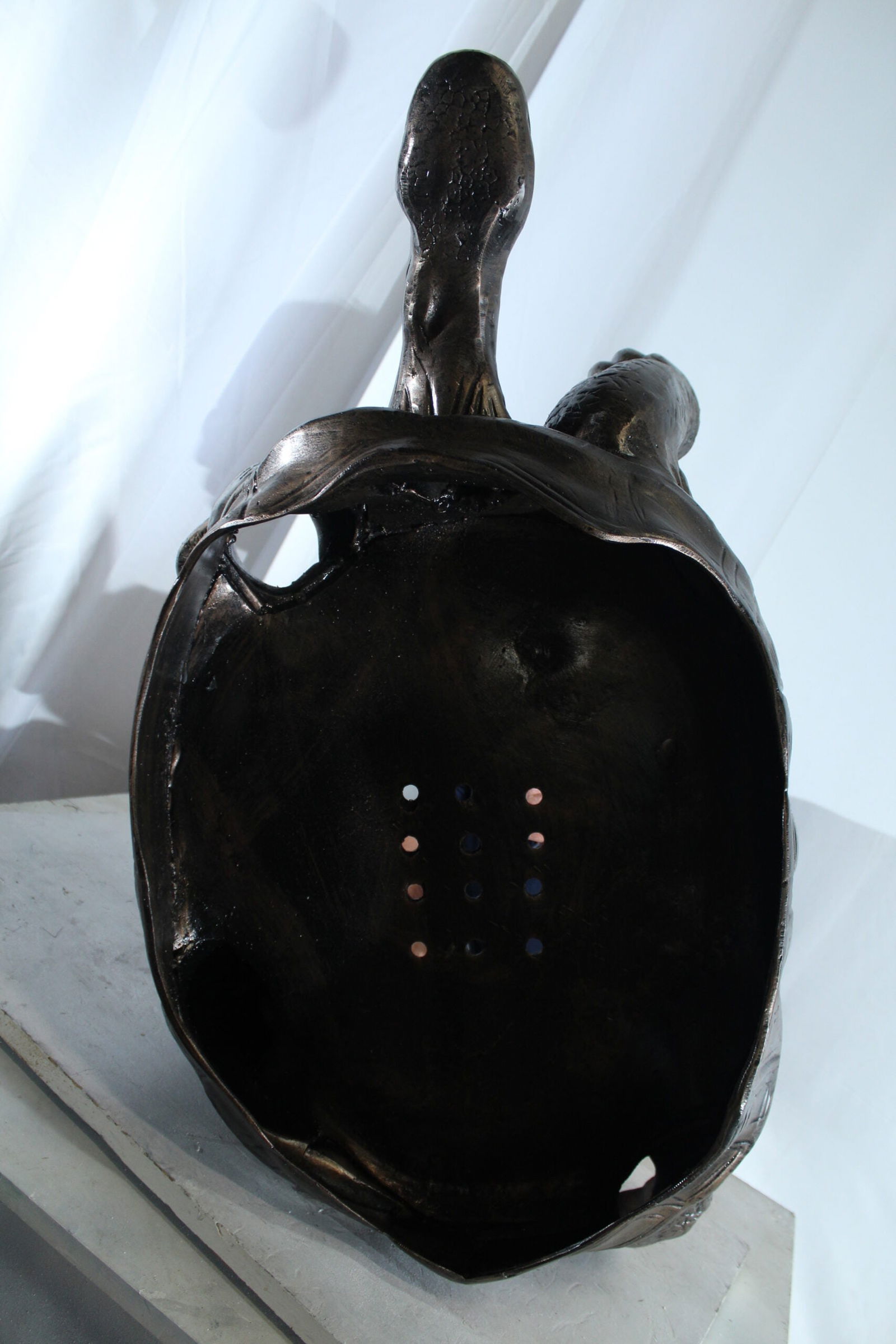 Large Turtle Planter Aluminum Statue - Whimsical Garden Sculpture with Textured Finish - 35" x 19" x - 11