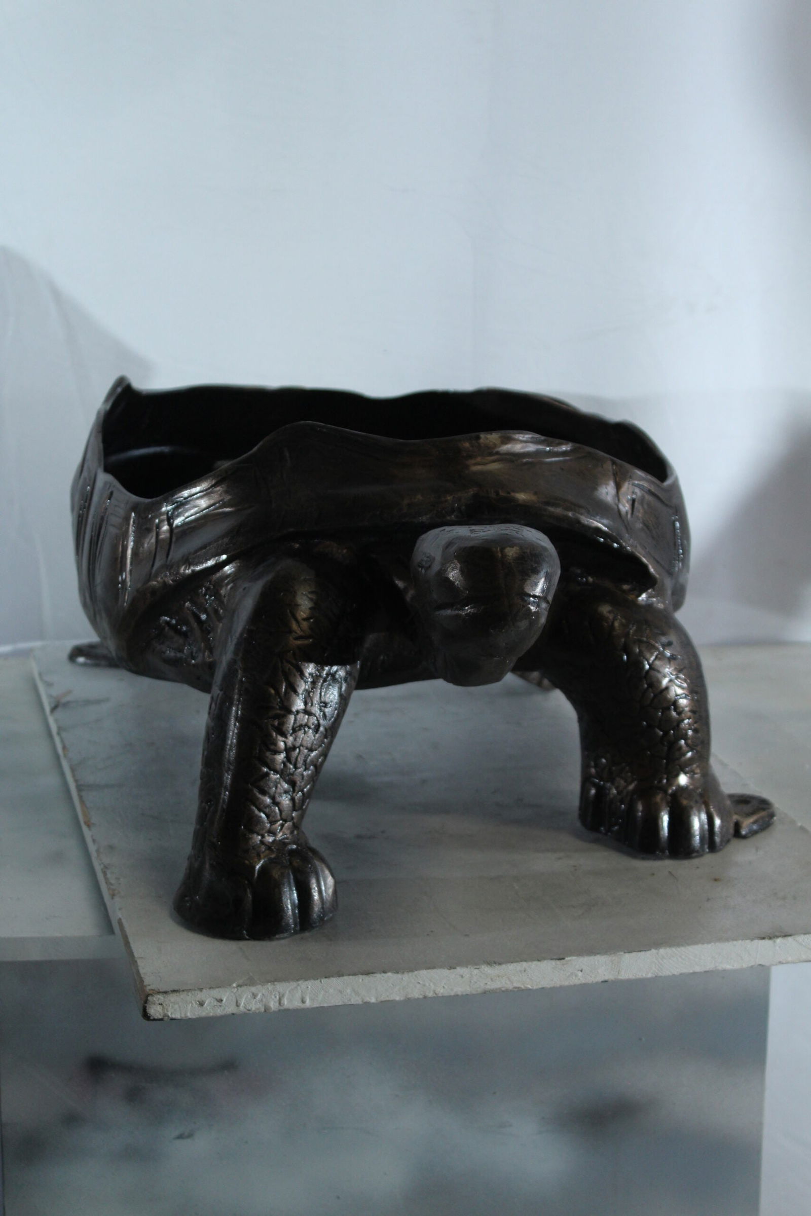 Large Turtle Planter Aluminum Statue - Whimsical Garden Sculpture with Textured Finish - 35" x 19" x - 3