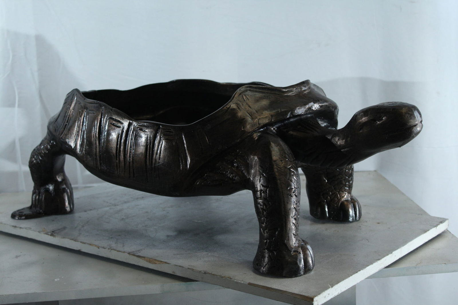 Large Turtle Planter Aluminum Statue - Whimsical Garden Sculpture with Textured Finish - 35" x 19" x - 4