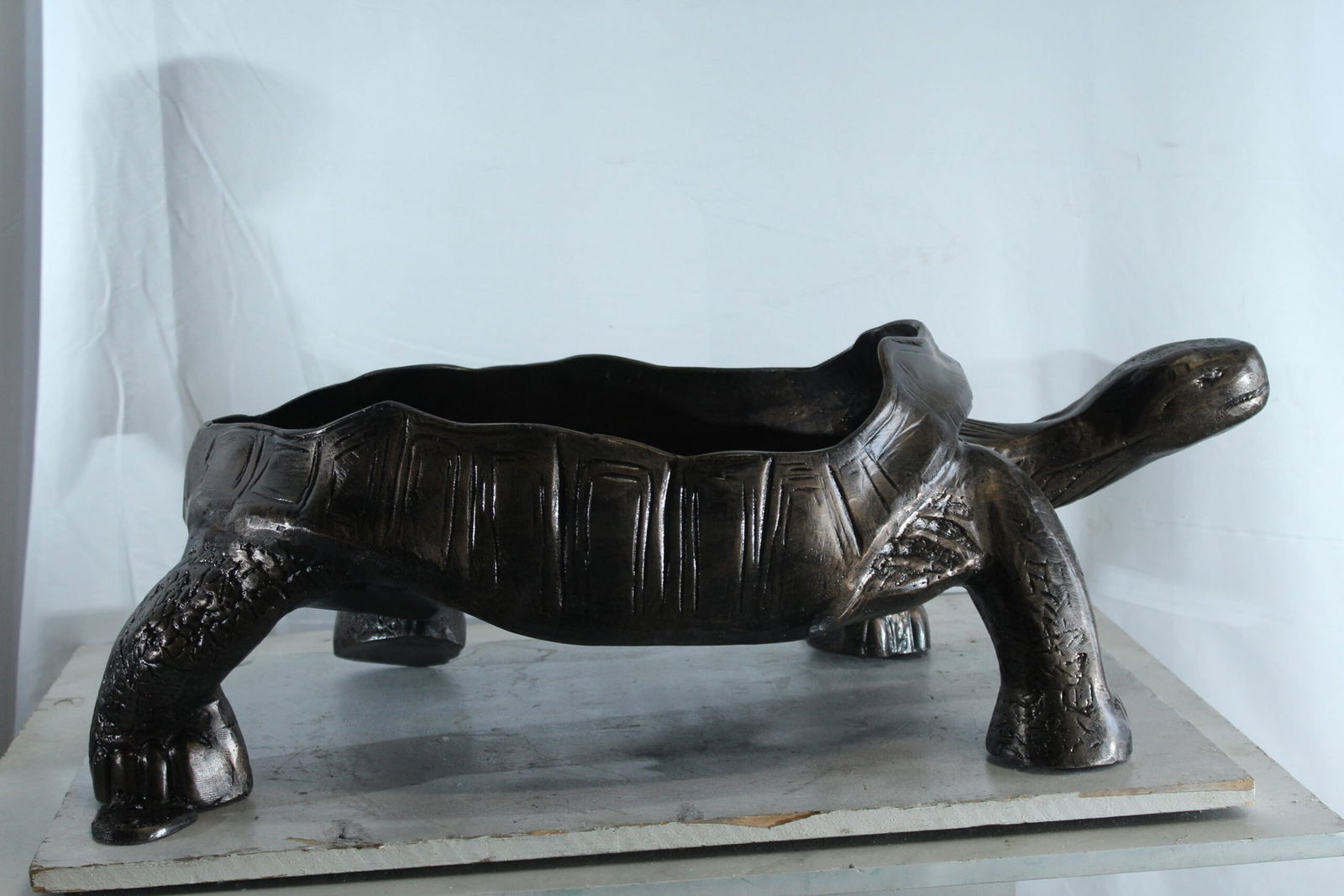 Large Turtle Planter Aluminum Statue - Whimsical Garden Sculpture with Textured Finish - 35" x 19" x - 5