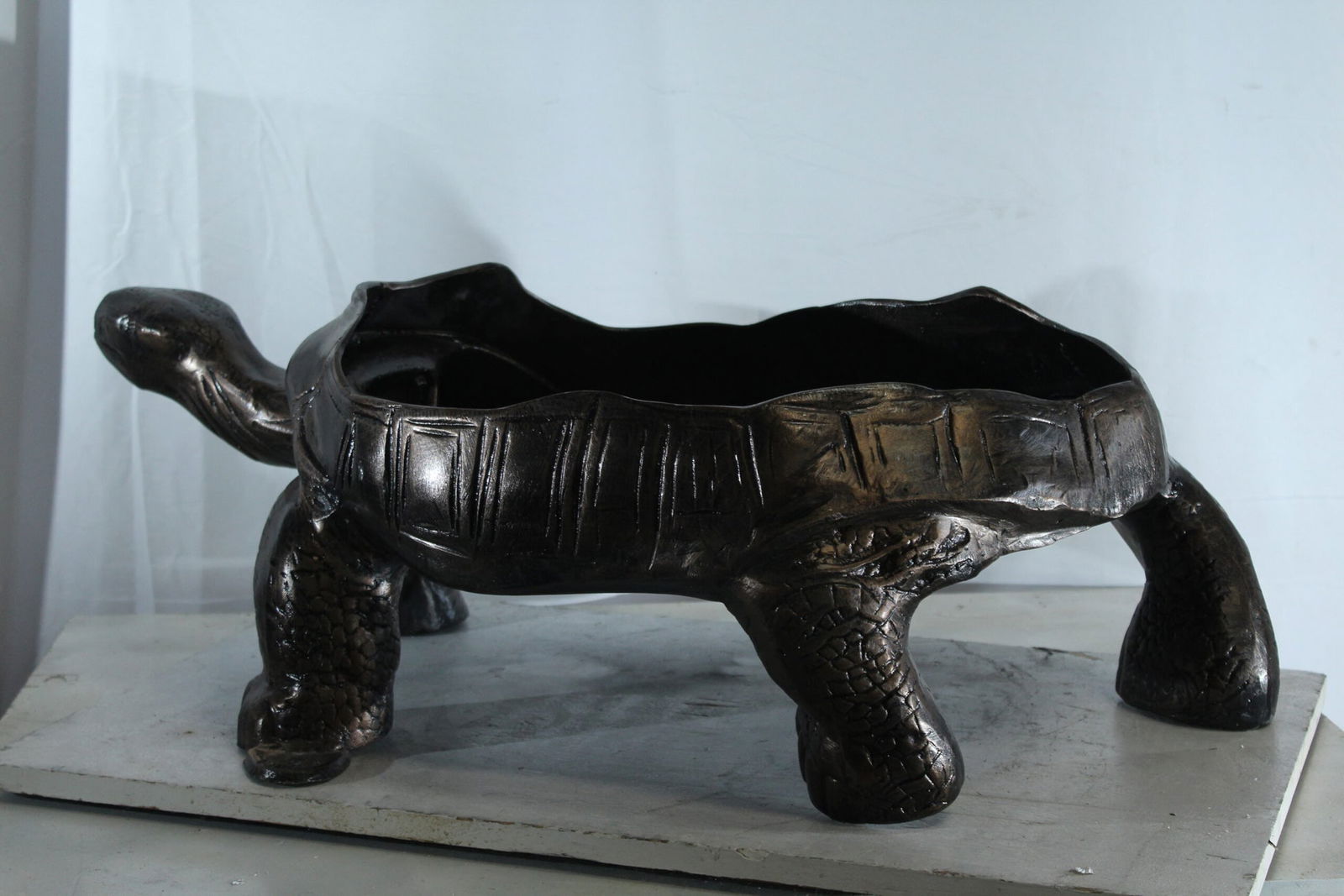 Large Turtle Planter Aluminum Statue - Whimsical Garden Sculpture with Textured Finish - 35" x 19" x - 8