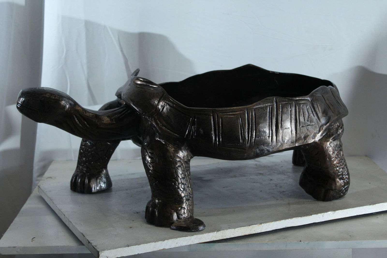 Large Turtle Planter Aluminum Statue - Whimsical Garden Sculpture with Textured Finish - 35" x 19" x - 9
