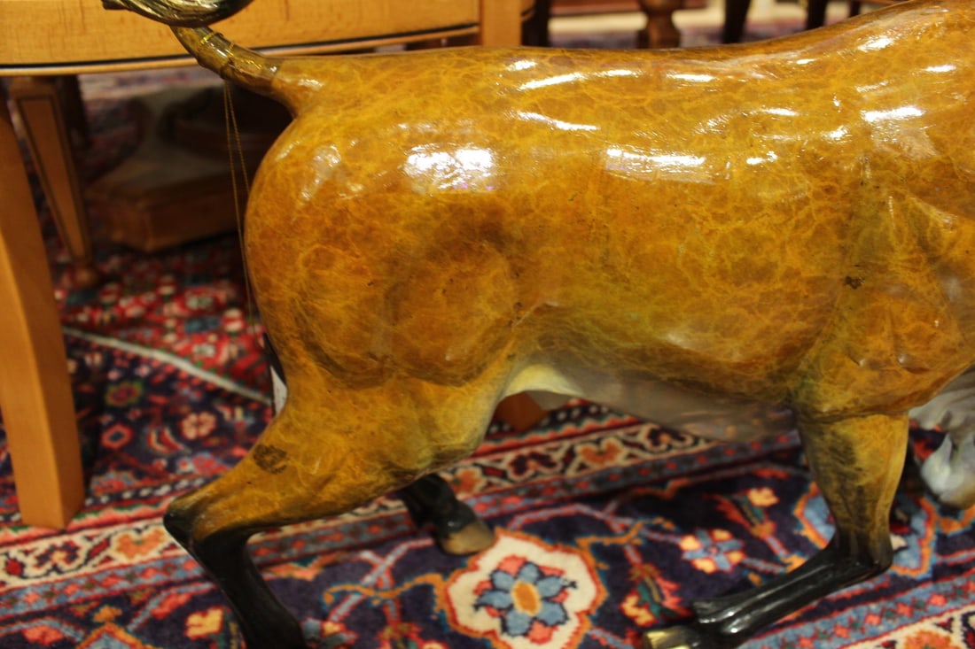 Bull Heads Down Small Bronze Statue - Size: 24"L x 6"W x 16"H. - 3