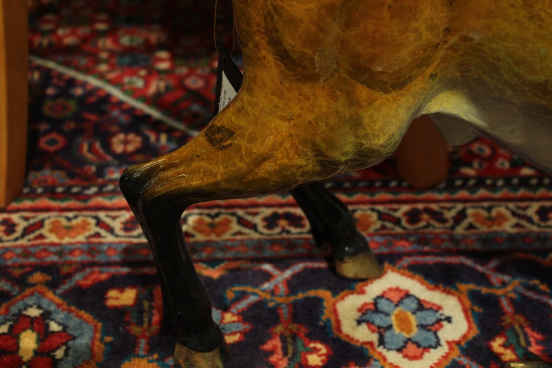 Bull Heads Down Small Bronze Statue - Size: 24"L x 6"W x 16"H. - 5