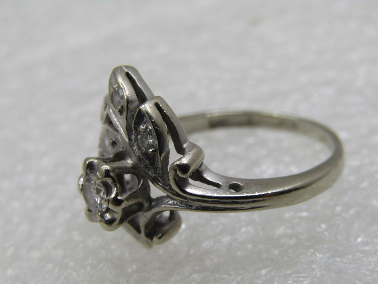 Vintage 14kt Diamond .25 CTW Plus Leaf Cluster Ring, Sz. 7 Signed BaumF - 9