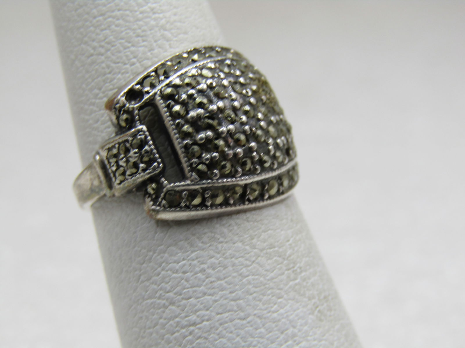Vintage Sterling Marcasite Wide Ring, Sz. 4.5 - 2