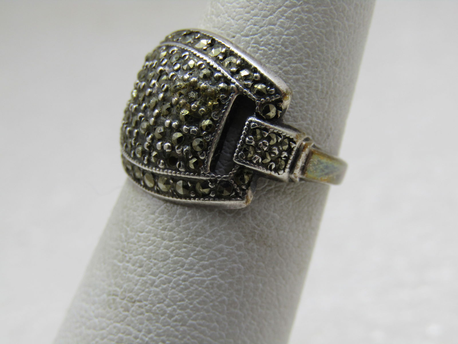 Vintage Sterling Marcasite Wide Ring, Sz. 4.5 - 3
