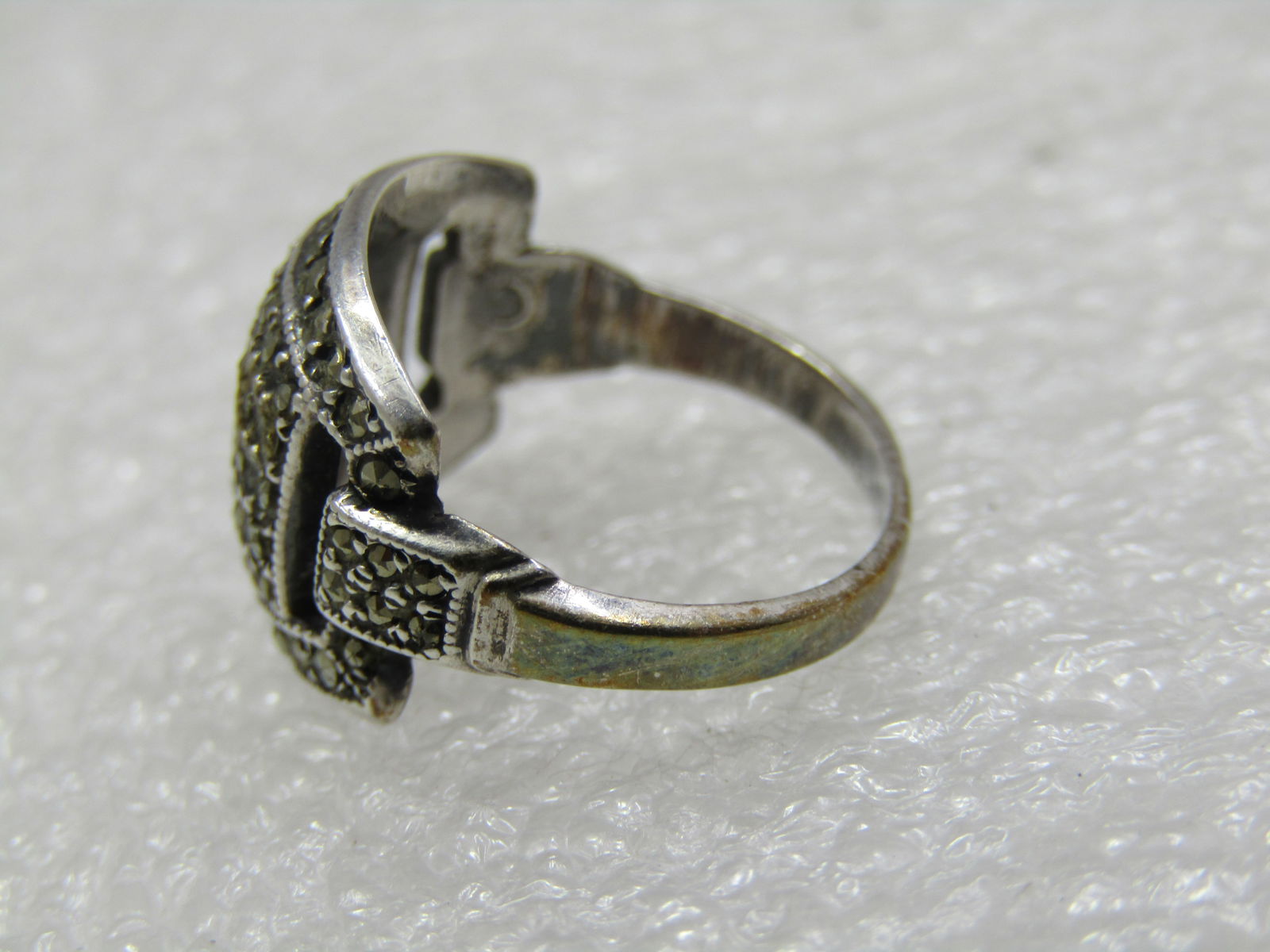 Vintage Sterling Marcasite Wide Ring, Sz. 4.5 - 4
